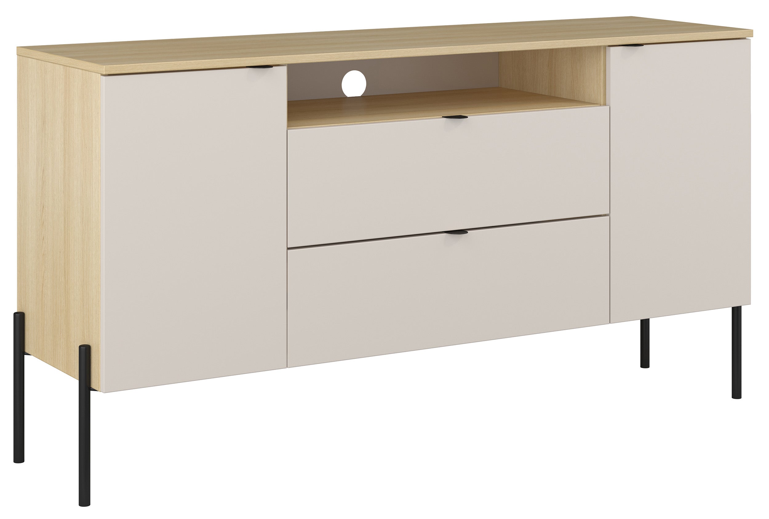 Zweiturige Kommode Ore mit zwei Schubladen, 140 cm, Lindberg-Eiche/Kaschmir