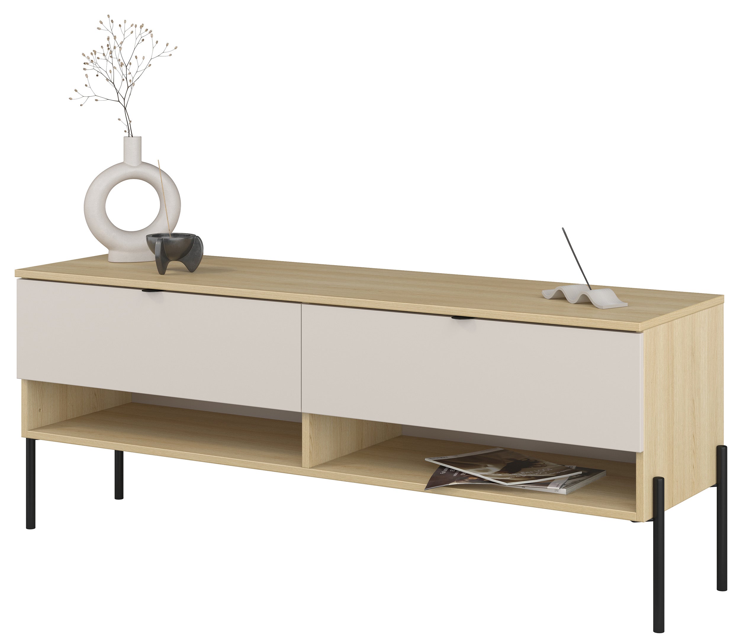 TV-Schrank Ore mit zwei Schubladen, 140 cm, Lindberg-Eiche/Kaschmir