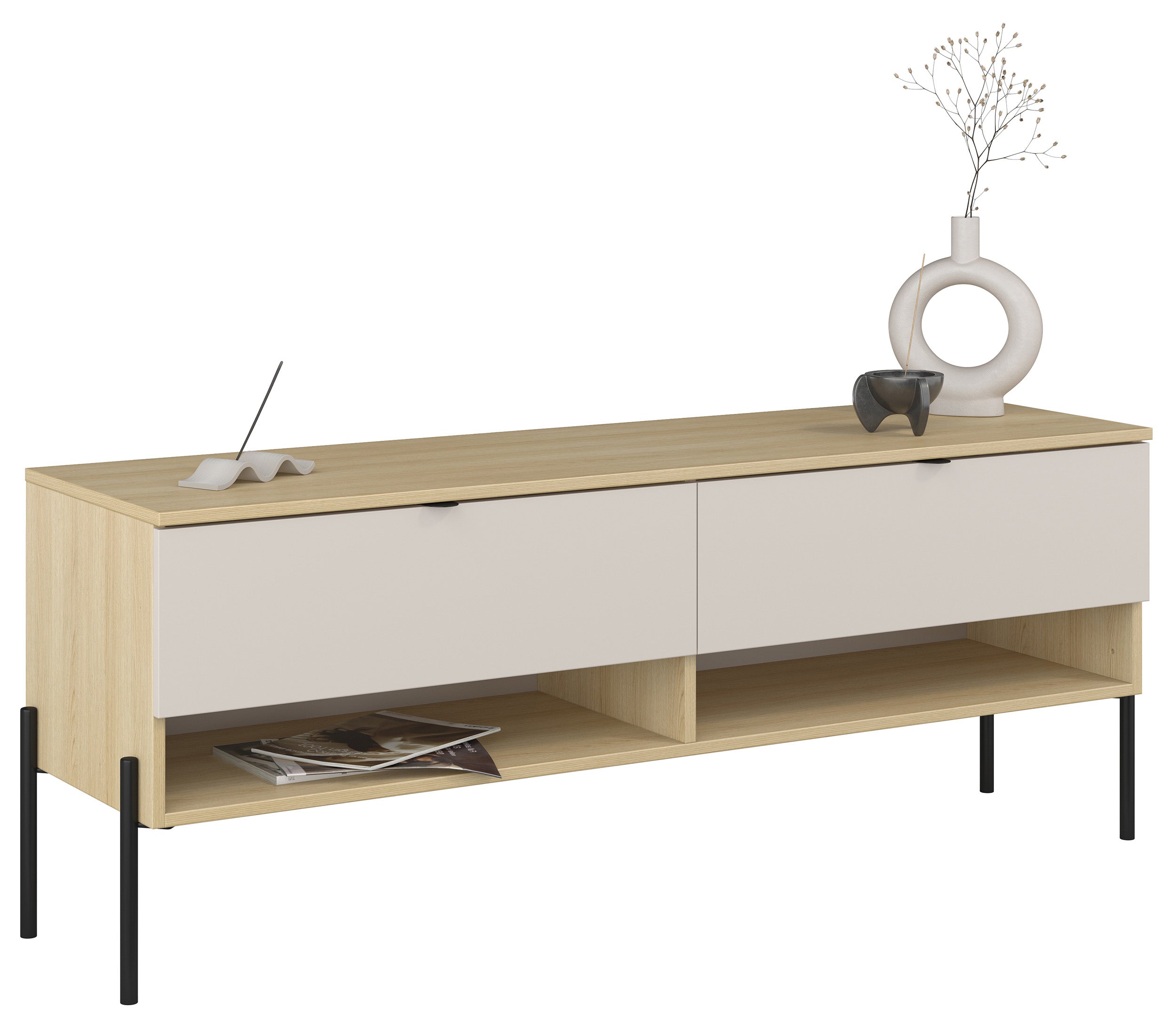 TV-Schrank Ore mit zwei Schubladen, 140 cm, Lindberg-Eiche/Kaschmir