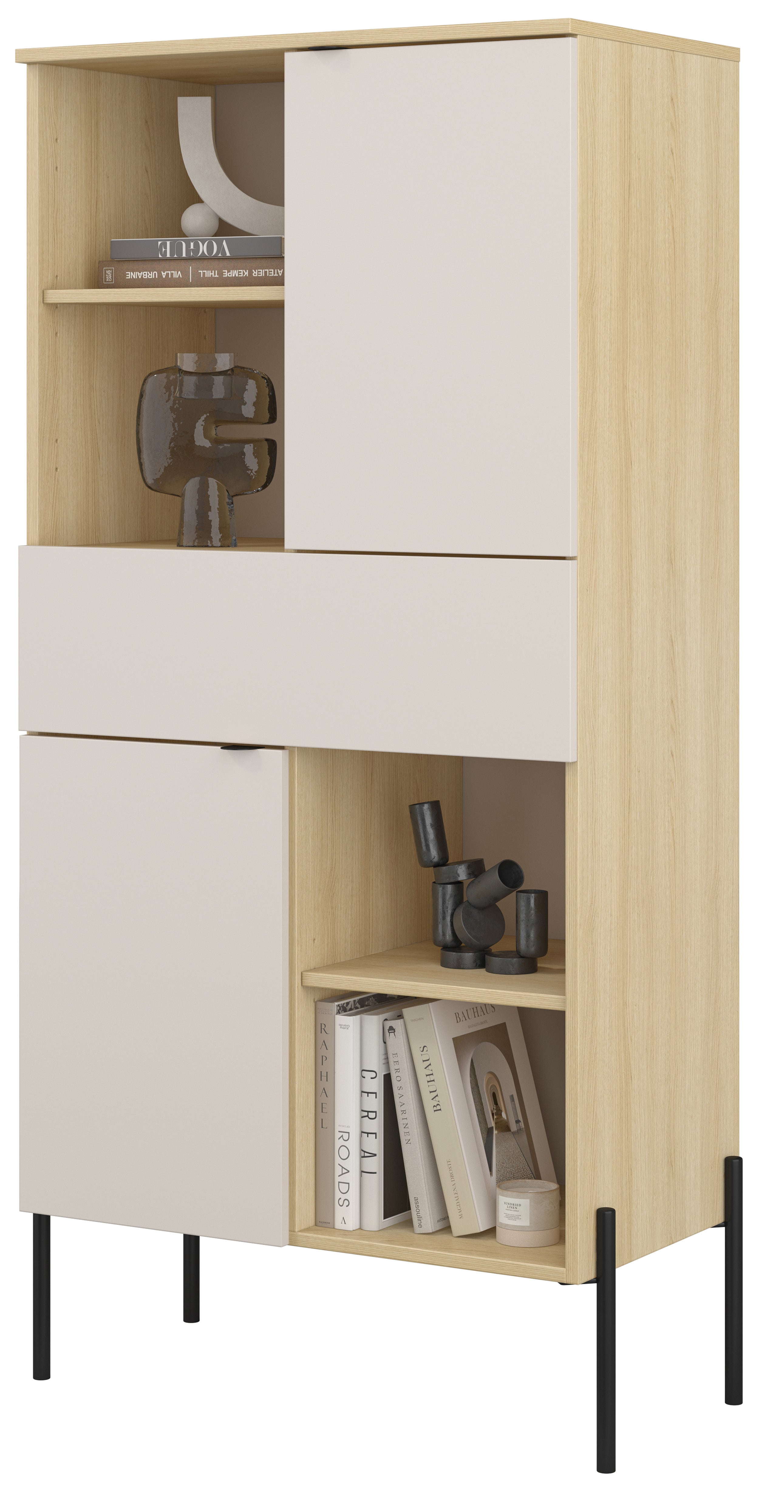 Zweituriges Regal Ore mit Schublade 70 cm Lindberg-Eiche/Kaschmir