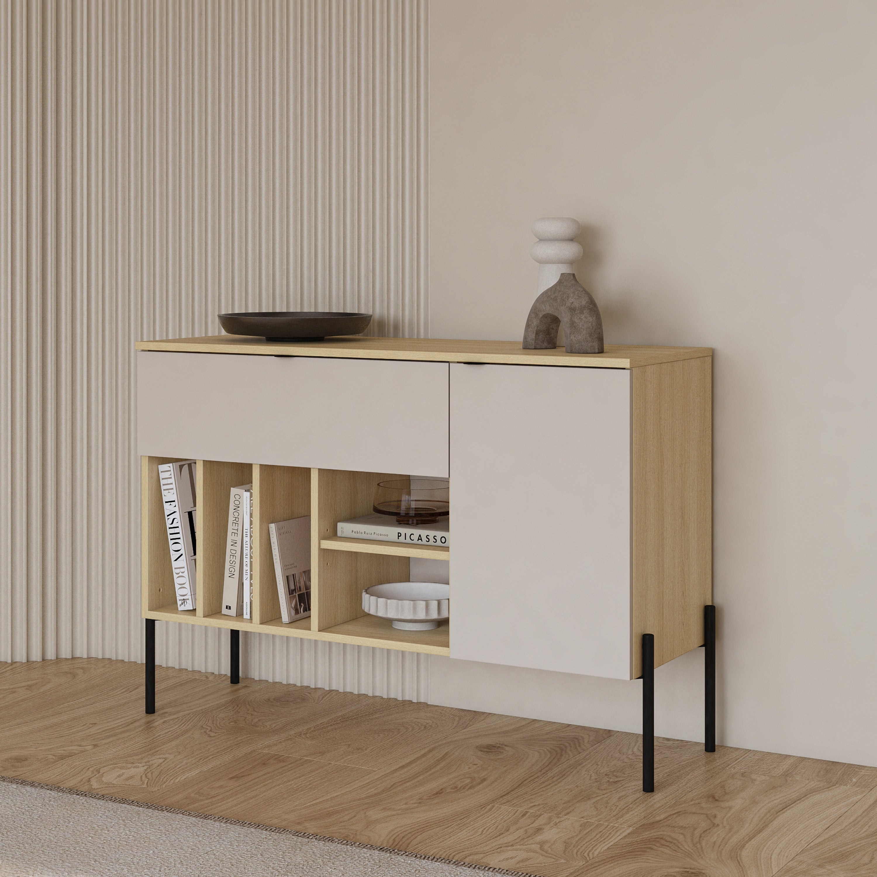 Einzeltür-Kommode Ore mit Schublade, 105 cm, Lindberg-Eiche/Kaschmir
