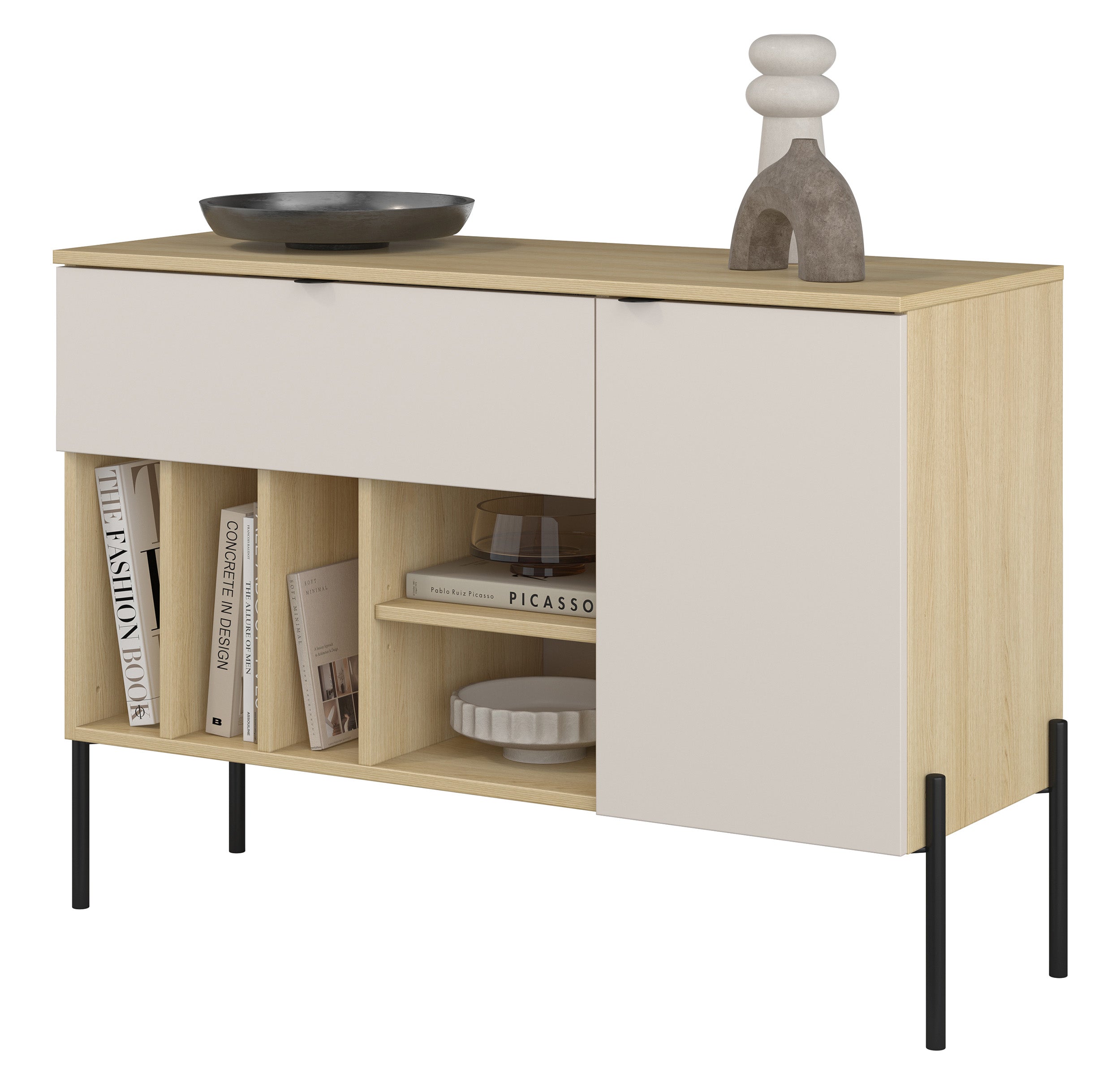 Einzeltür-Kommode Ore mit Schublade, 105 cm, Lindberg-Eiche/Kaschmir