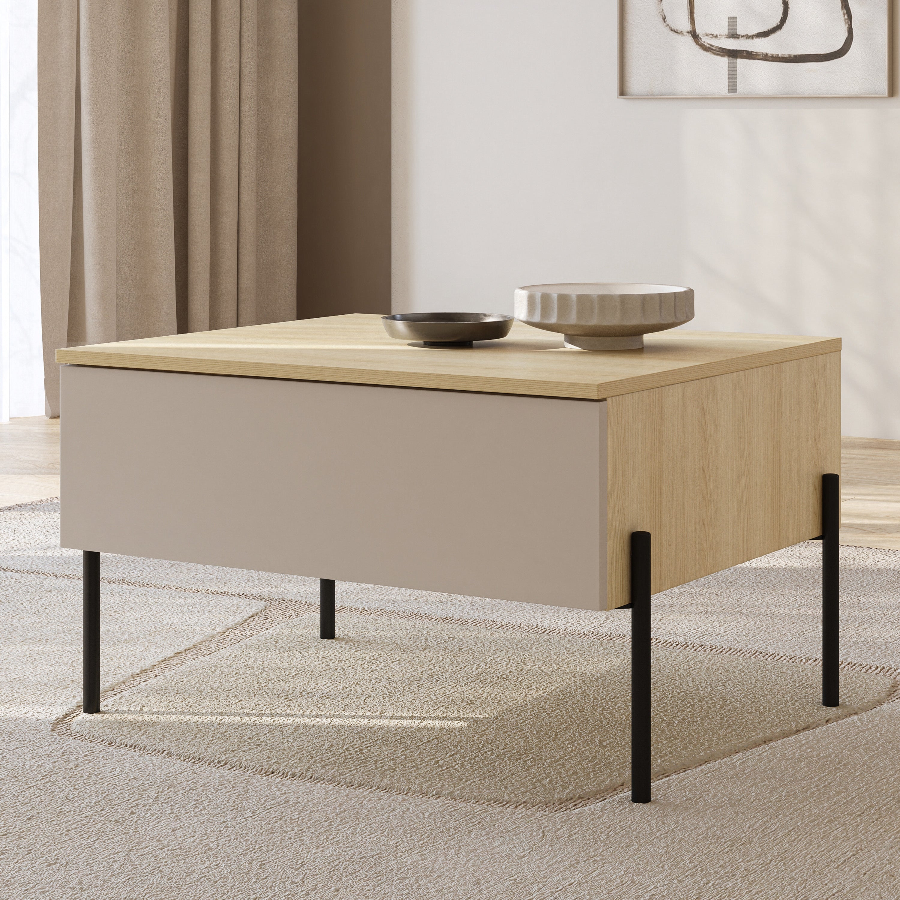 Ore Couchtisch mit Schublade 70x60 cm Lindberg Eiche/Kaschmir