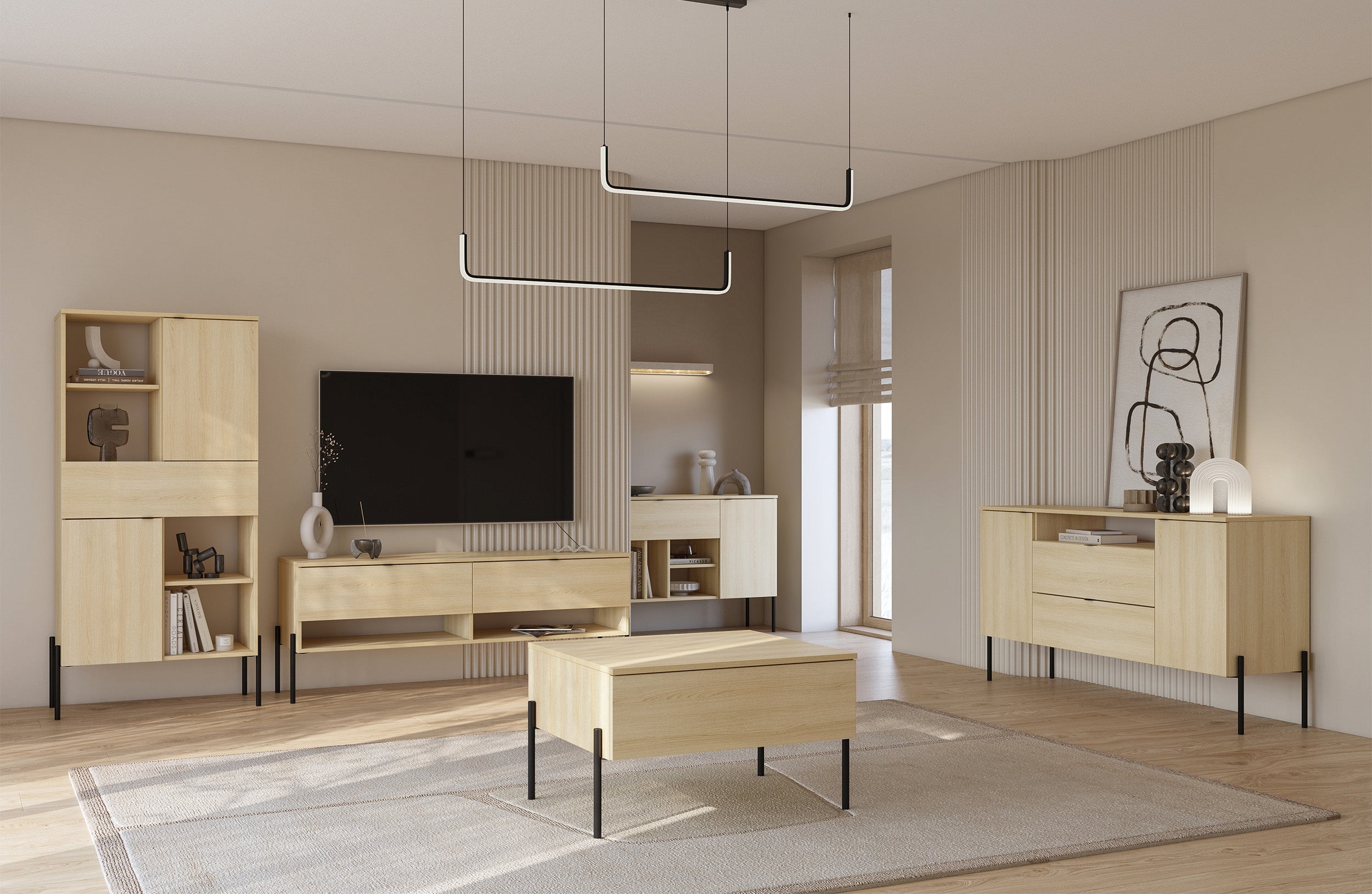 TV-Schrank Ore mit zwei Schubladen, 140 cm, Lindberg-Eiche