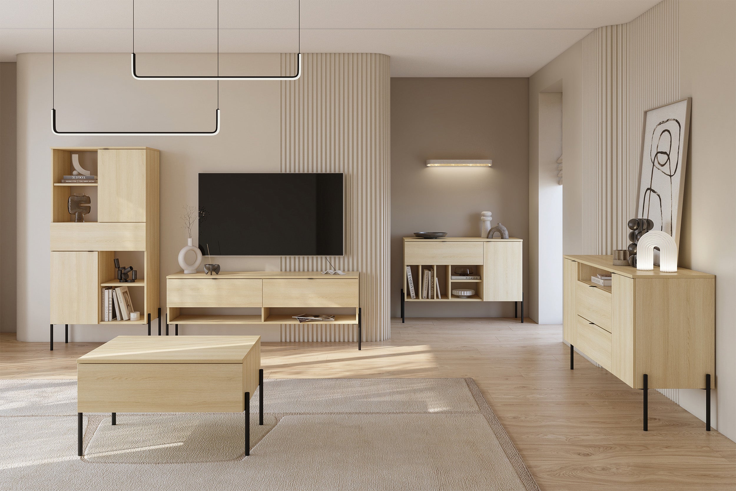 TV-Schrank Ore mit zwei Schubladen, 140 cm, Lindberg-Eiche