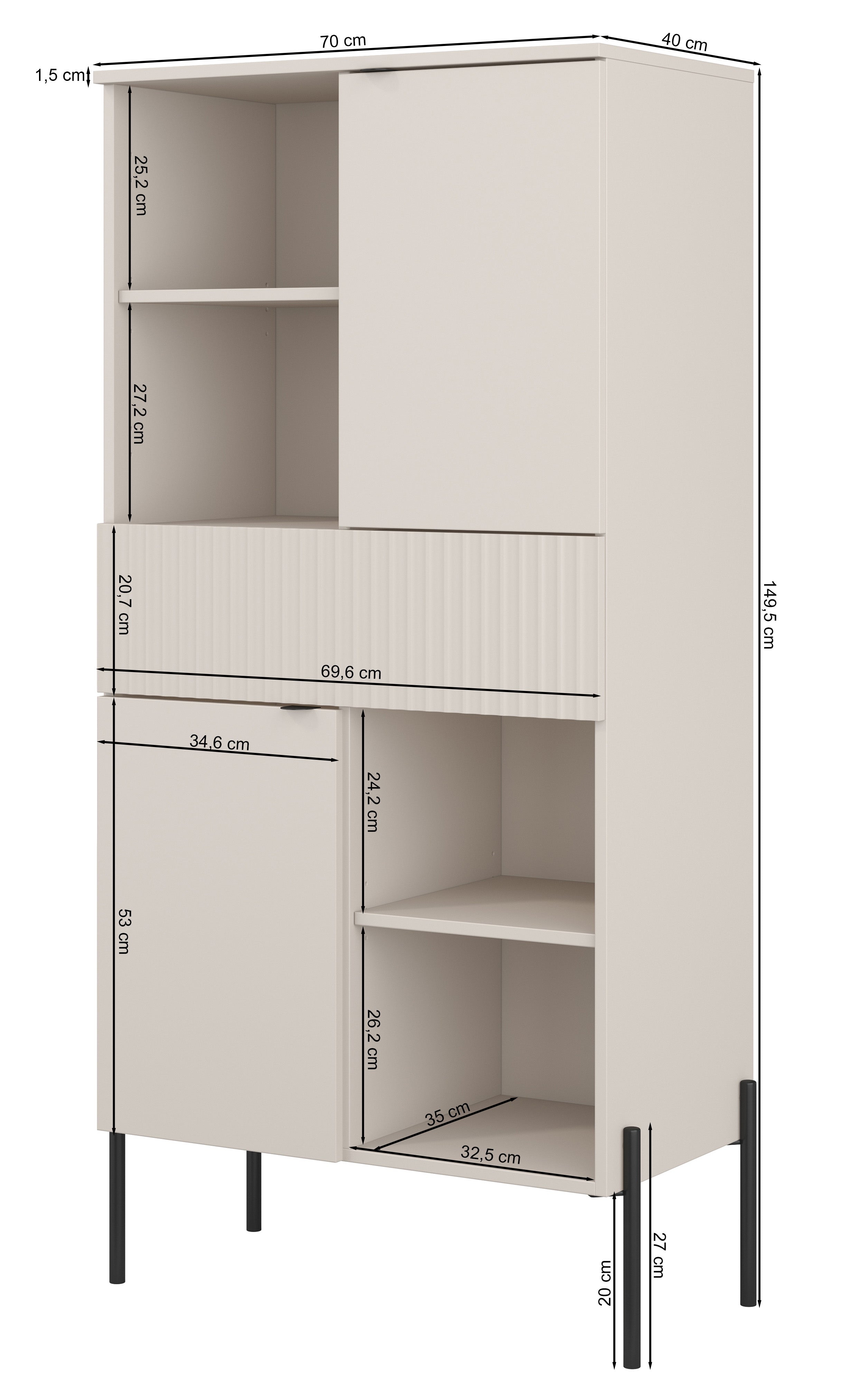 Zweituriges Regal Ore mit Schublade 70 cm Lindberg-Eiche