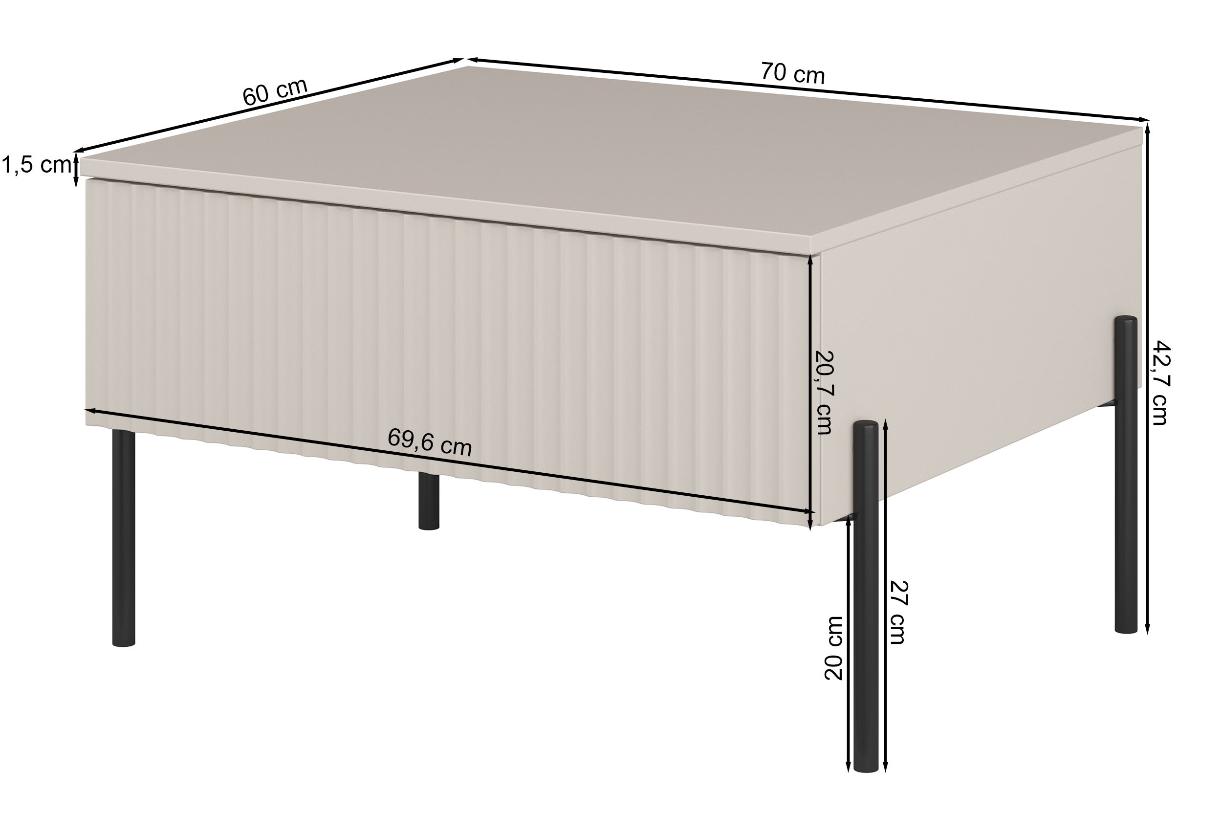 Ore Couchtisch mit Schublade 70x60 cm Lindberg Eiche/Kaschmir