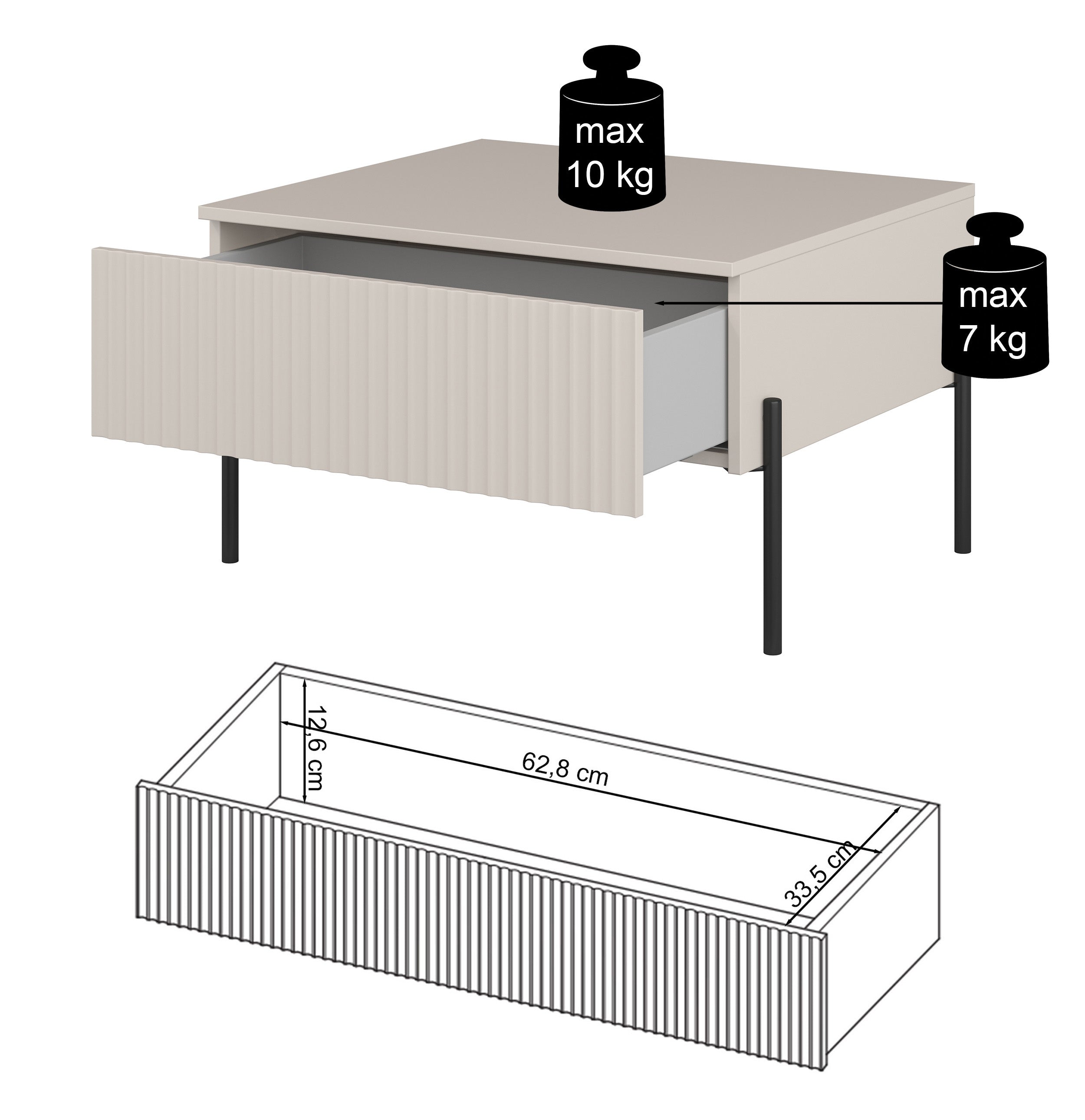 Ore Couchtisch mit Schublade 70x60 cm Lindberg Eiche/Kaschmir