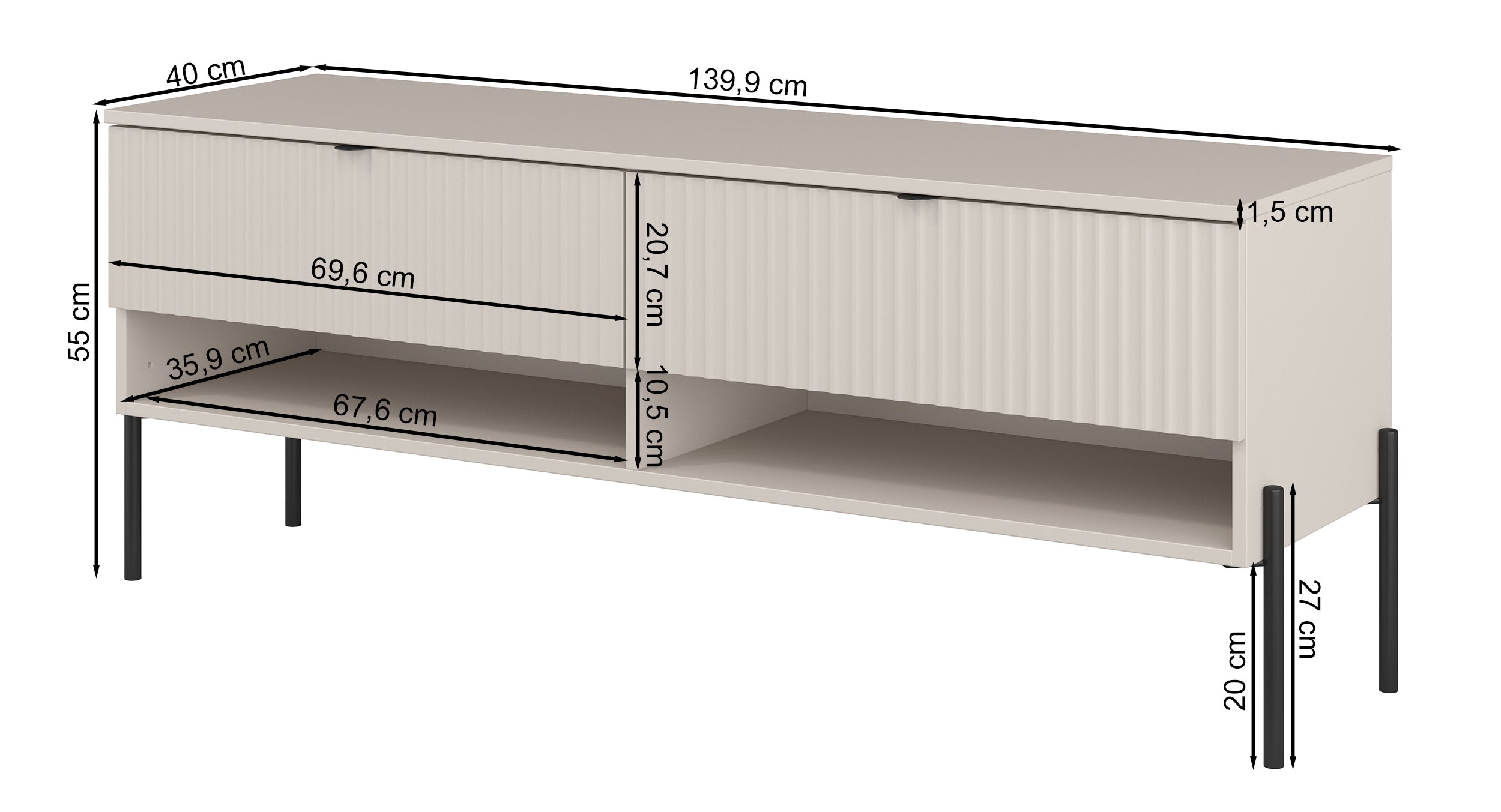 TV-Schrank Ore mit zwei Schubladen, 140 cm, Lindberg-Eiche
