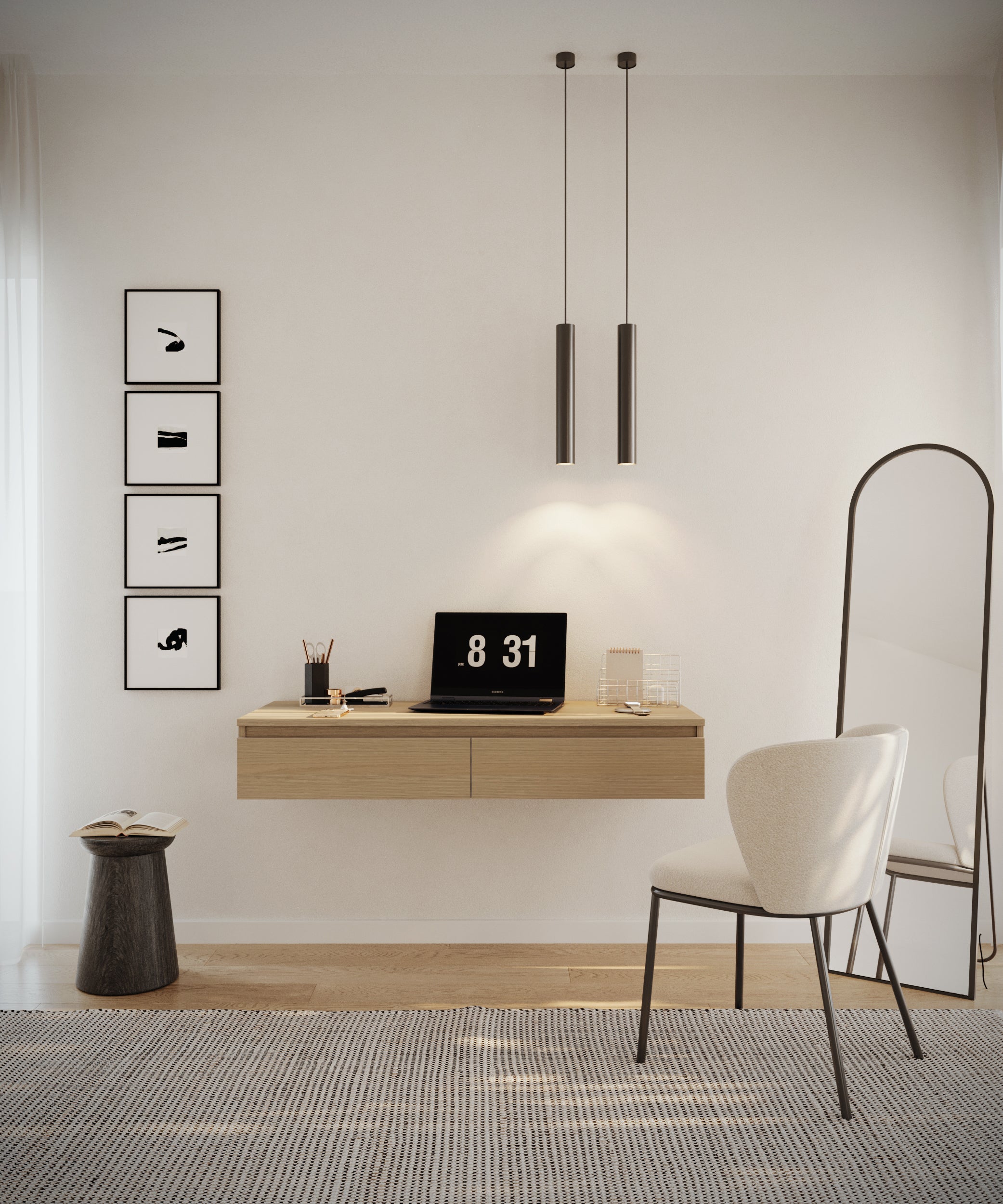 Hängender Schminktisch Bemmi mit Schubladen, 120 cm, Lindberg-Eiche