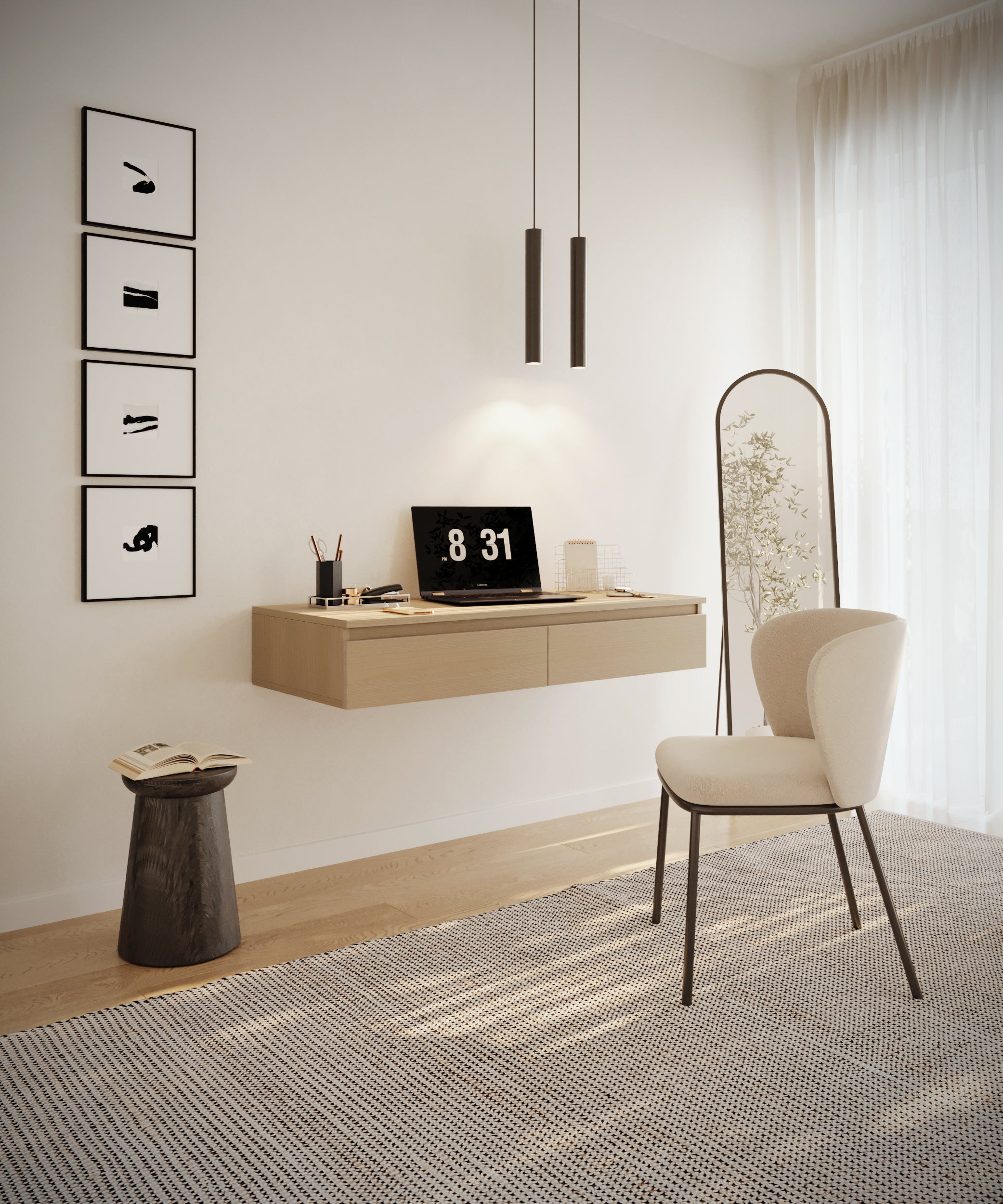Hängender Schminktisch Bemmi mit Schubladen, 120 cm, Lindberg-Eiche