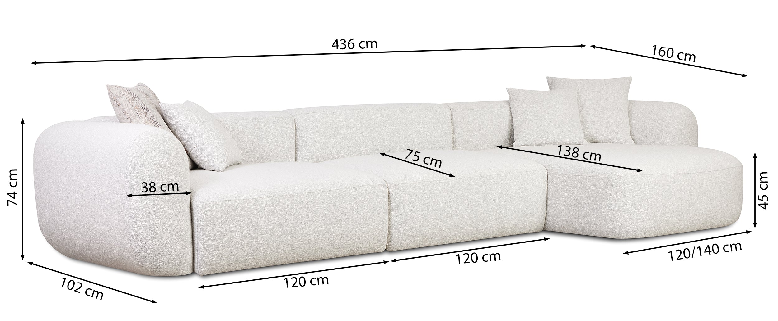 Modulares Ecksofa Baomi, groß, L-förmig, linksseitig, senfgelb, Chenille