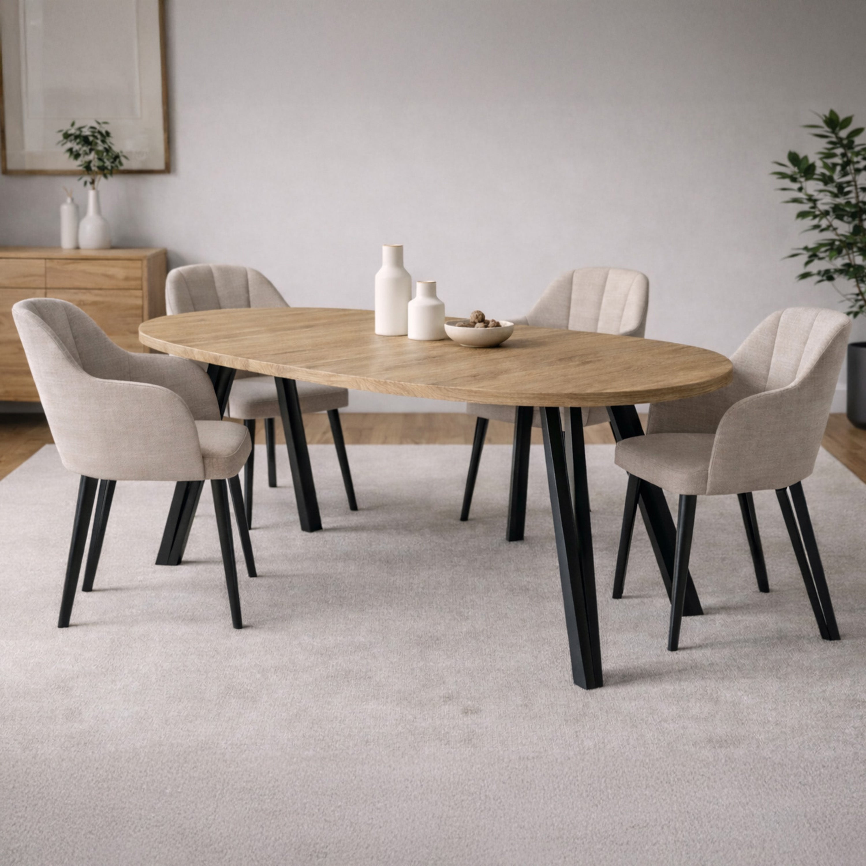 Ausziehbarer Esstisch Osenness 100-180x100 cm Cremona-Eiche mit schwarzen Beinen