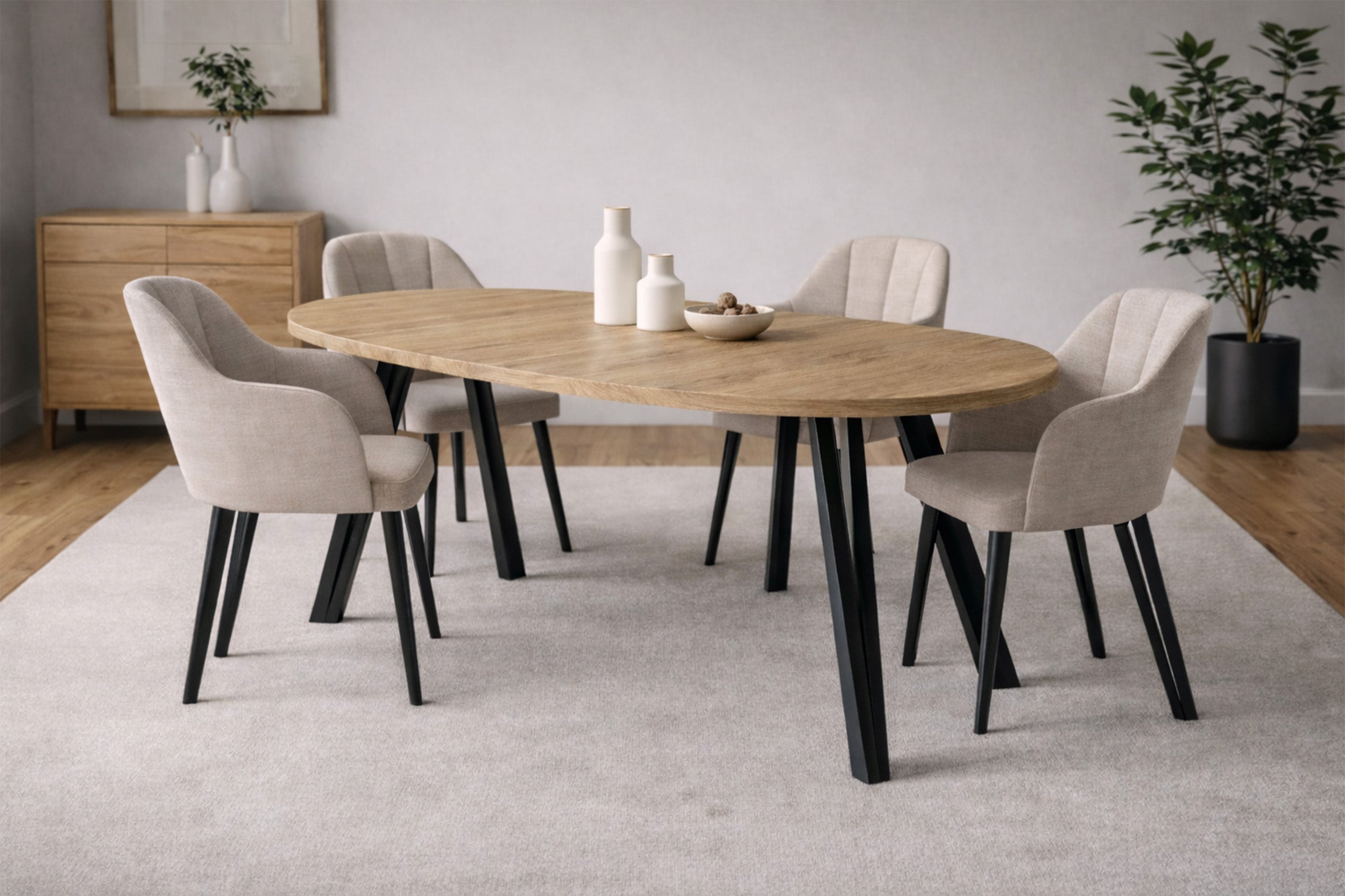 Ausziehbarer Esstisch Osenness 100-180x100 cm Cremona-Eiche mit schwarzen Beinen