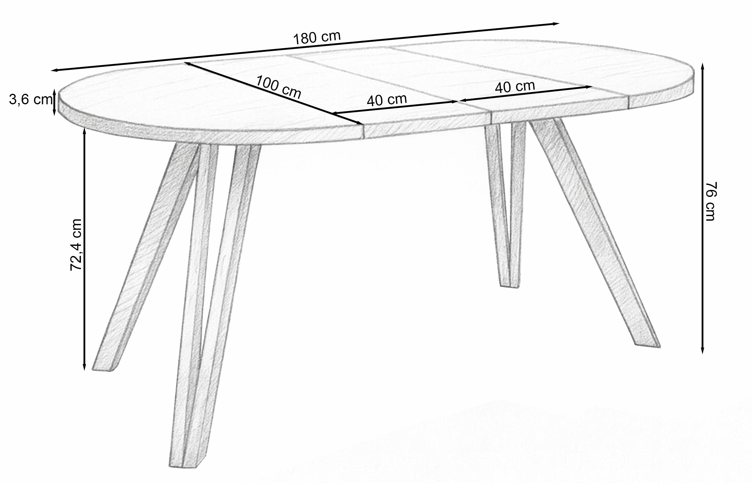 Ausziehbarer Esstisch Osenness 100-180x100 cm Cremona-Eiche mit schwarzen Beinen