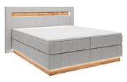 Kontinentales Bett Oski 140x200 cm mit Topper und Beleuchtung, hellgrauer Samt
