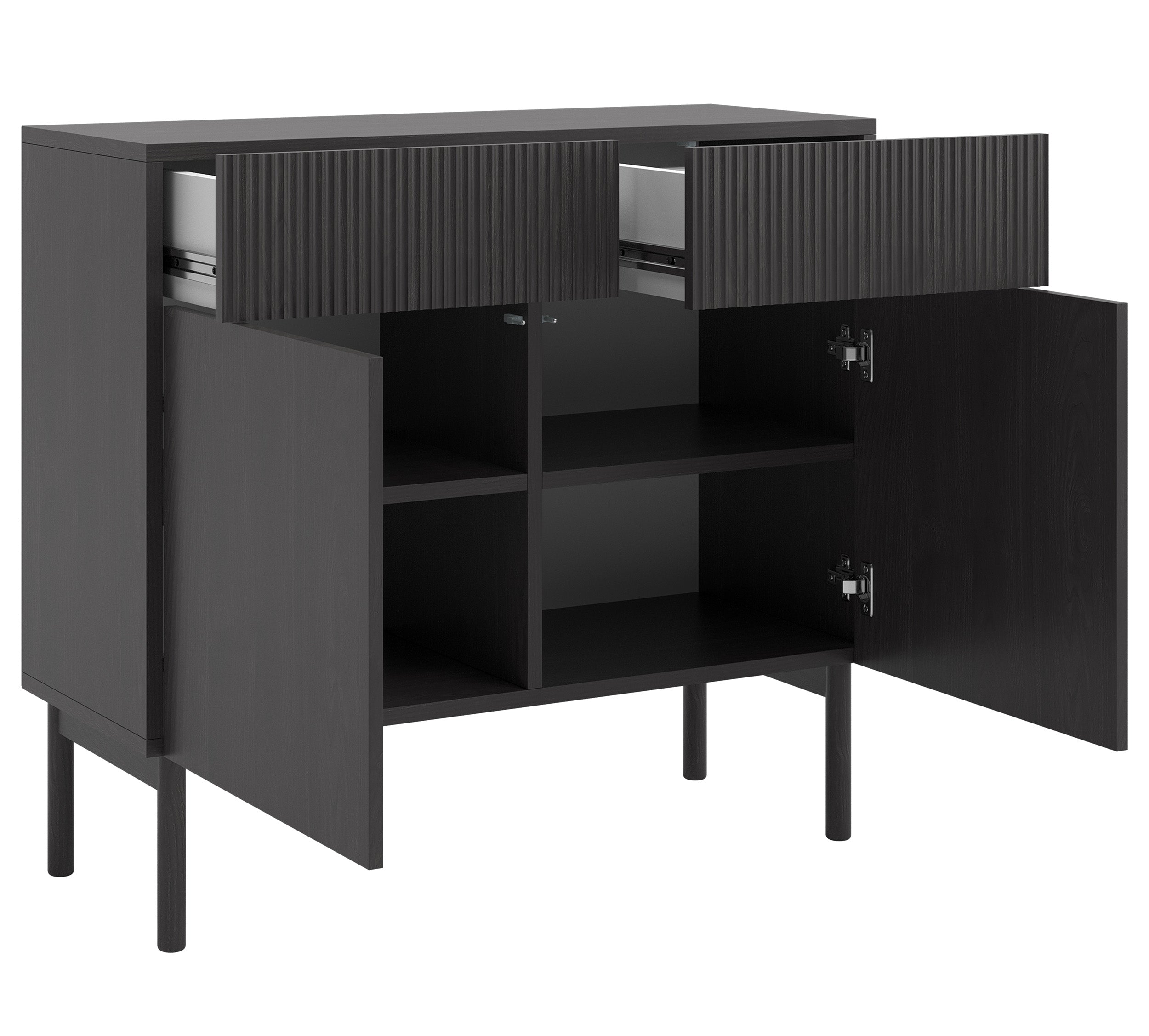 Zweiturige Kommode Nolie mit zwei Schubladen, 100 cm, Portland Esche Schwarz