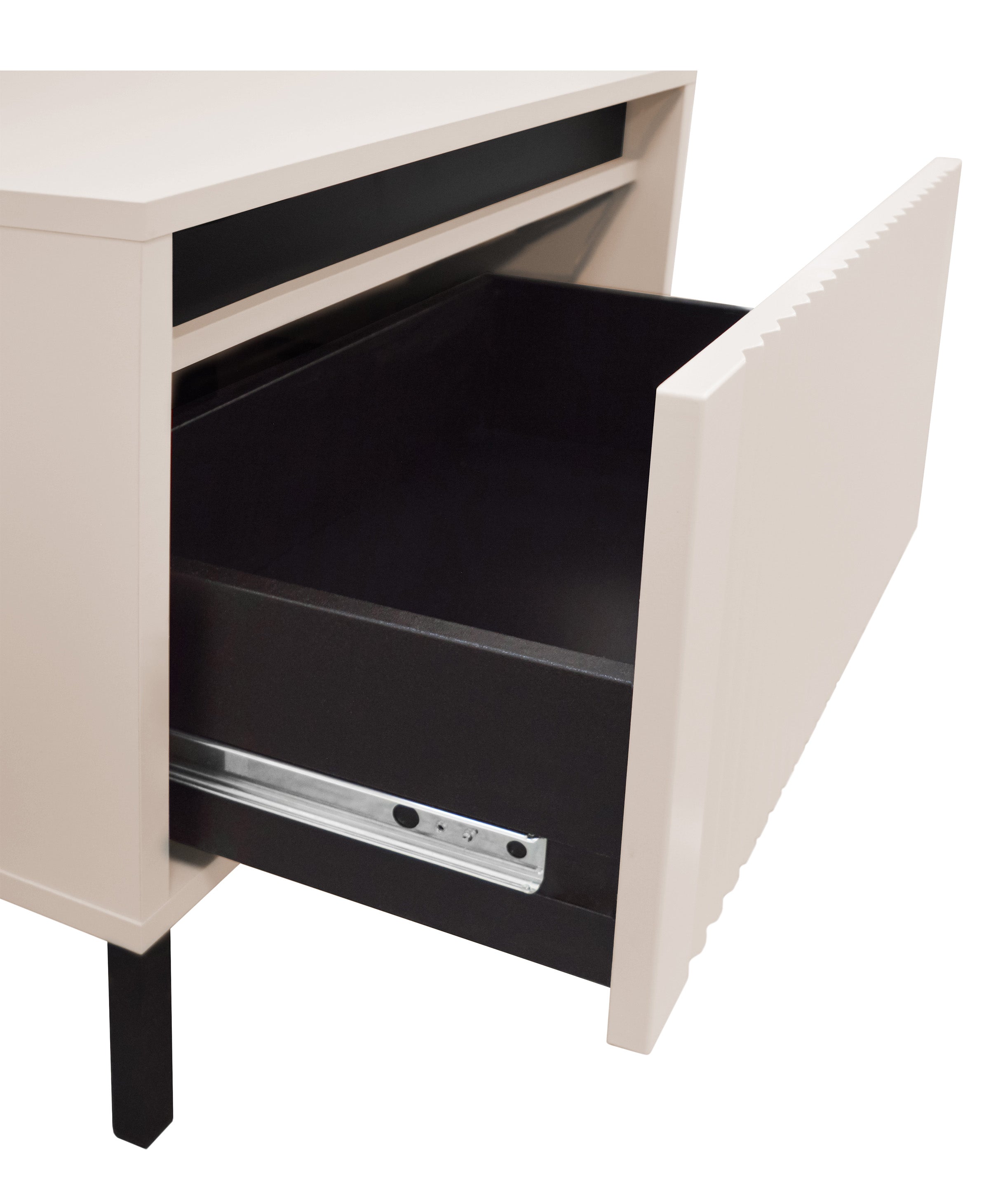 Osaka Nachttisch mit Schublade und geriffelter Front, 52 cm, sandbeige auf schwarzen Beinen