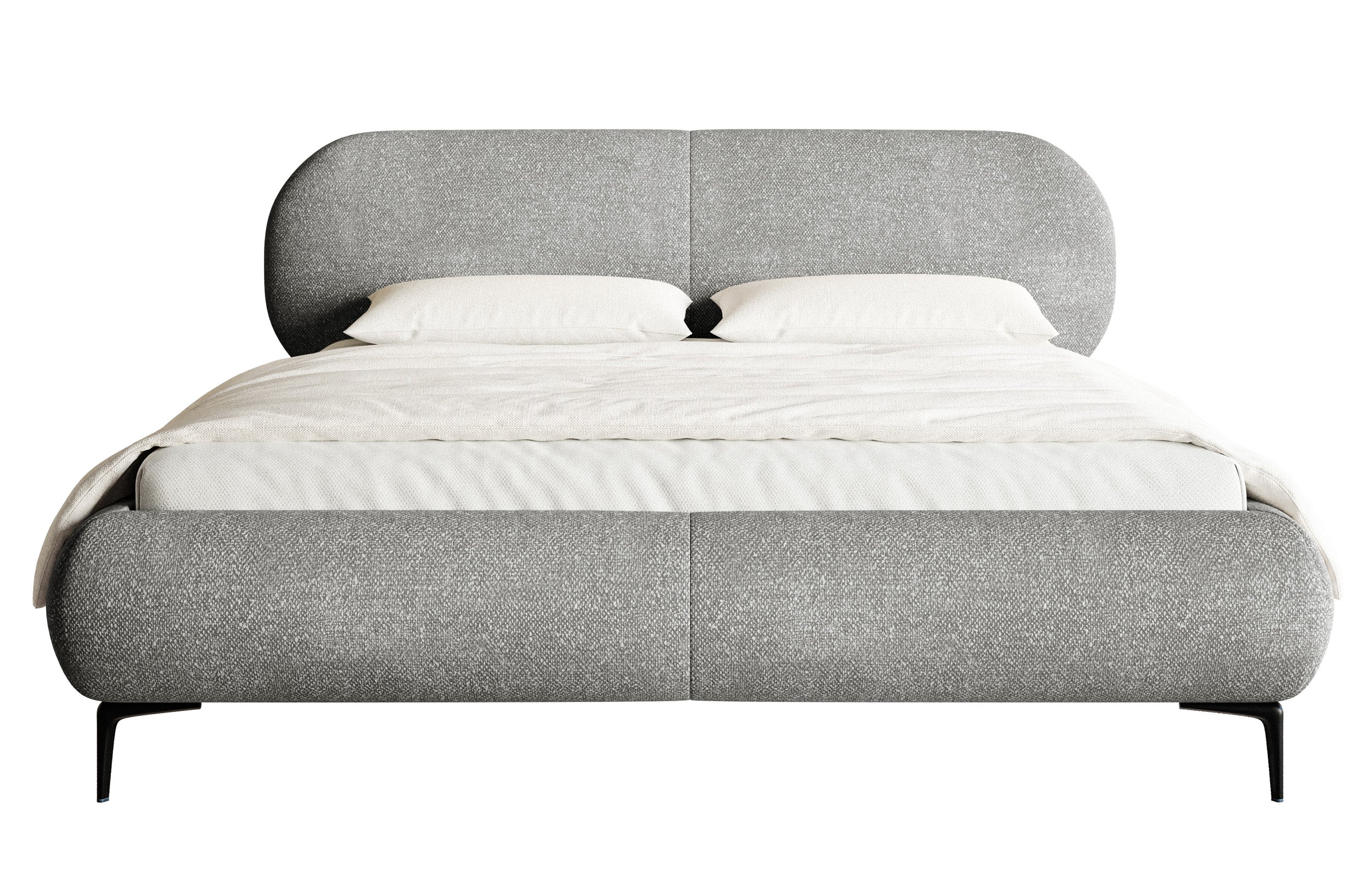 Gepolstertes Bett 180x200 cm Ovalle, grauer Chenille-Stoff, schwarze Beine