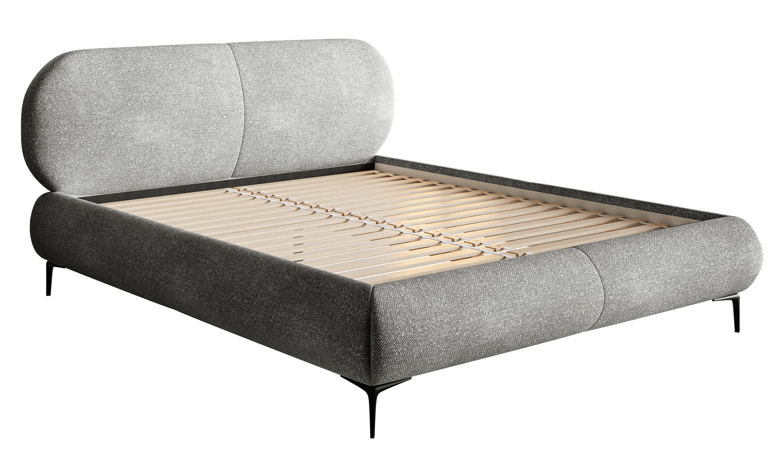 Gepolstertes Bett 180x200 cm Ovalle, grauer Chenille-Stoff, schwarze Beine