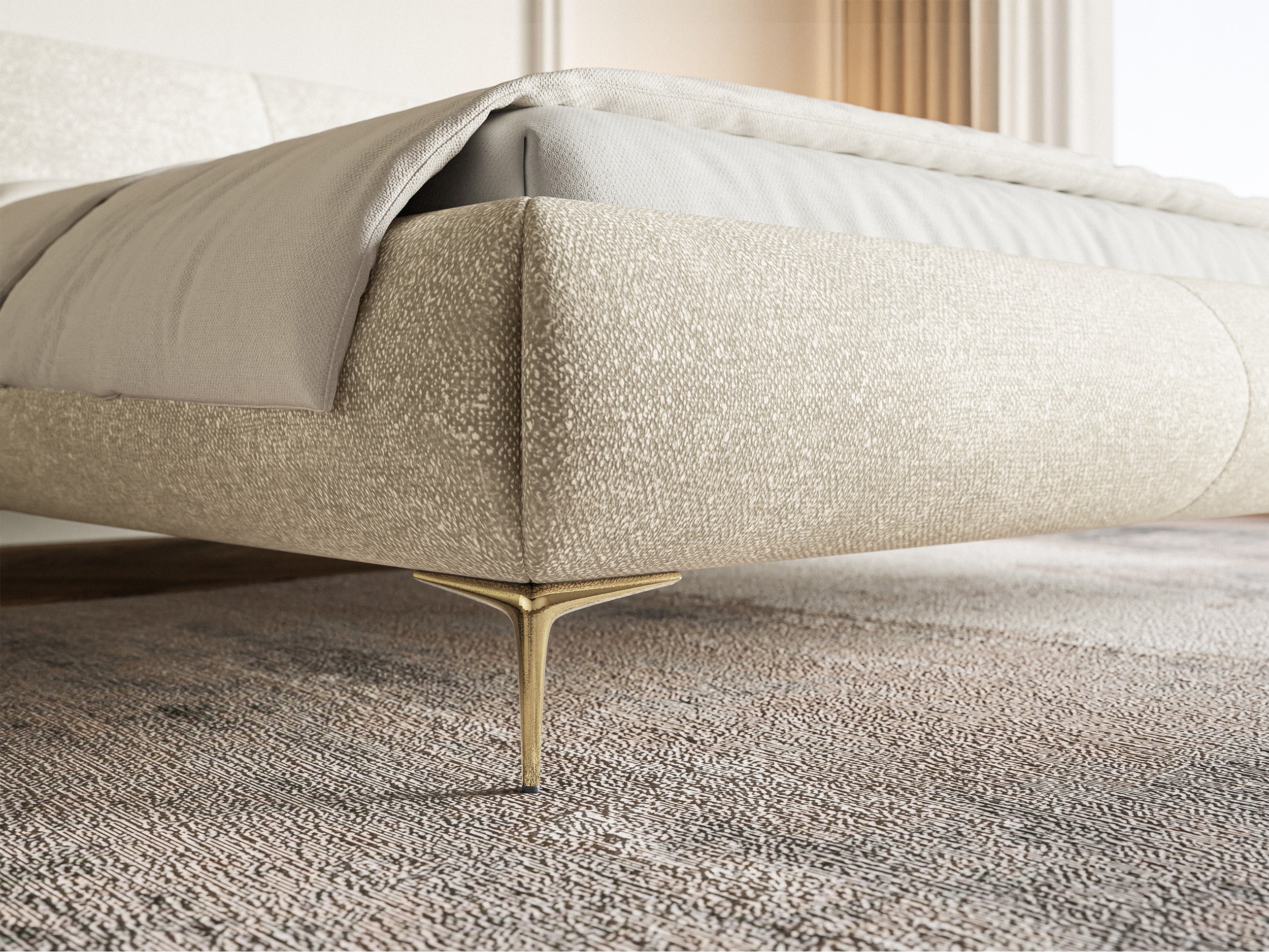 Polsterbett 160x200 cm Ovalle, beige Chenille, goldene Beine