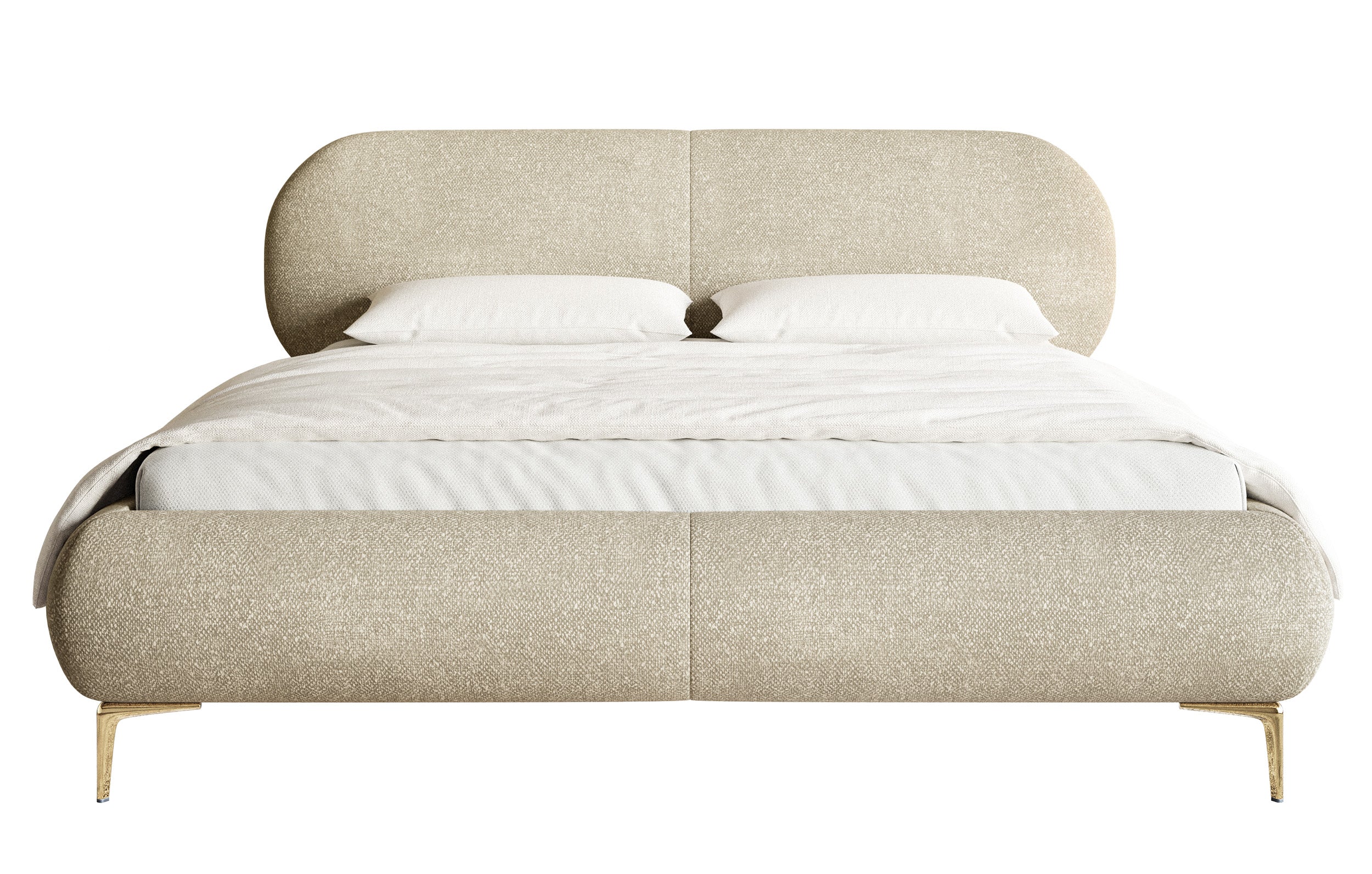 Polsterbett 160x200 cm Ovalle, beige Chenille, goldene Beine