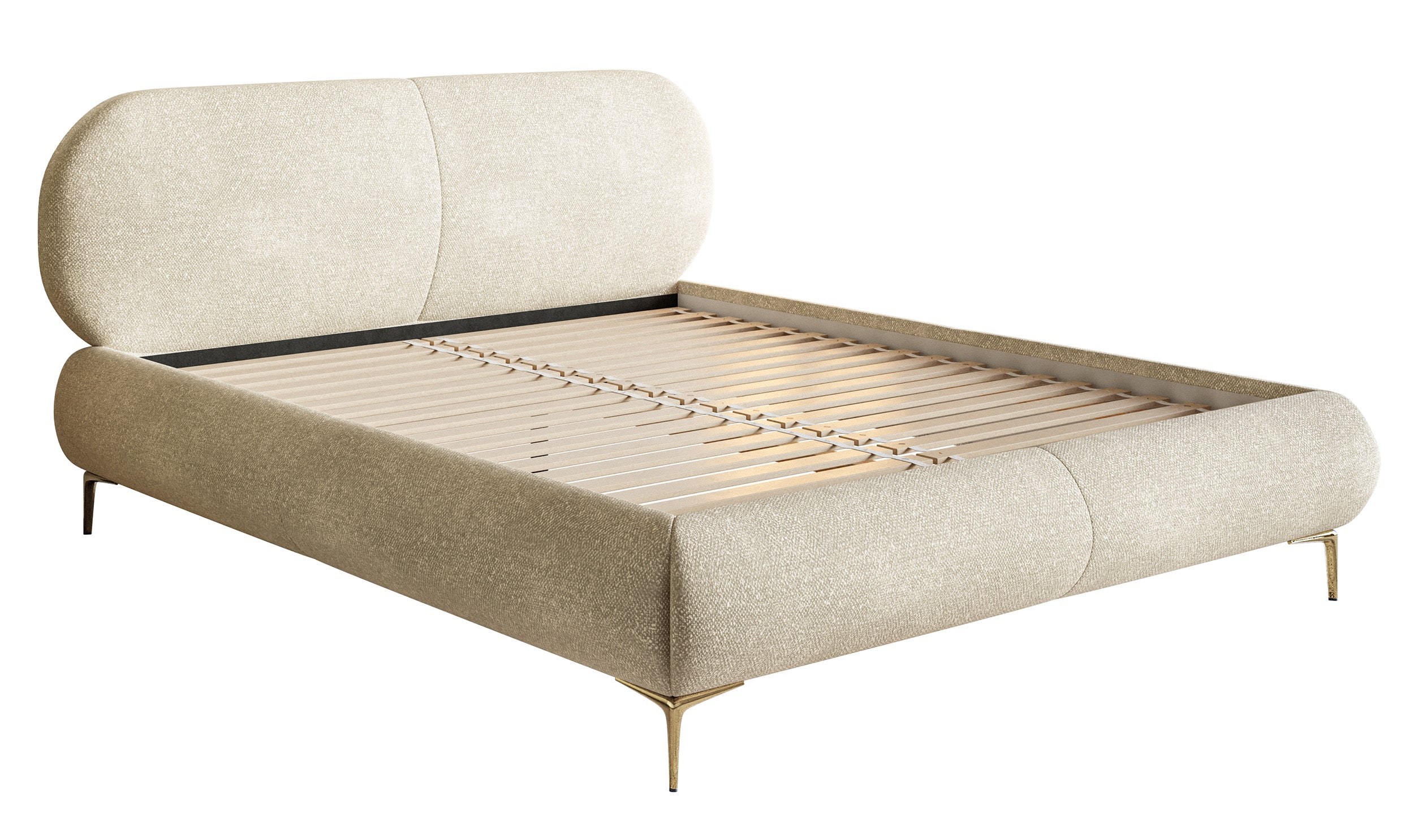 Polsterbett 160x200 cm Ovalle, beige Chenille, goldene Beine