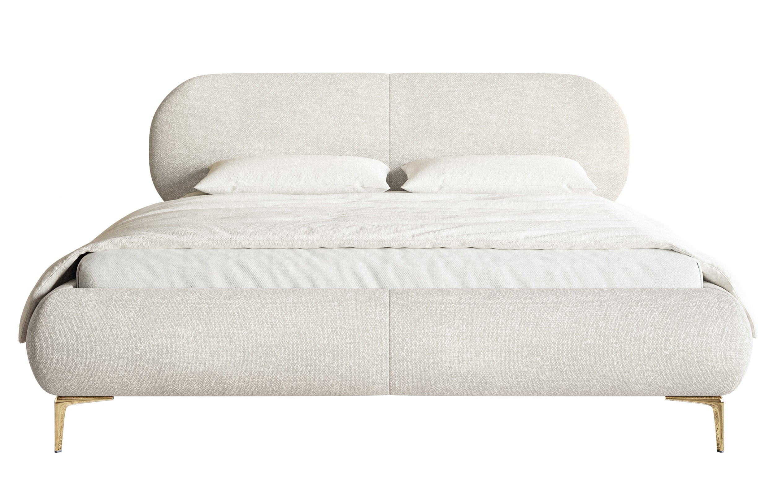 Gepolstertes Bett 160x200 cm Ovalle, cremefarben, Chenille, goldene Beine