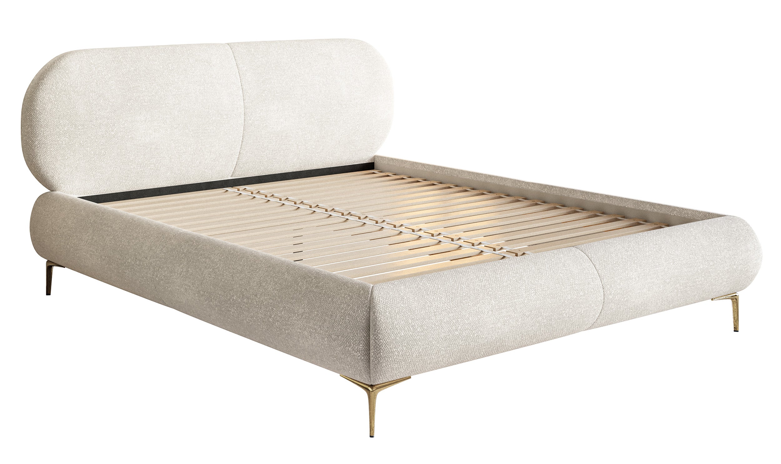 Gepolstertes Bett 160x200 cm Ovalle, cremefarben, Chenille, goldene Beine