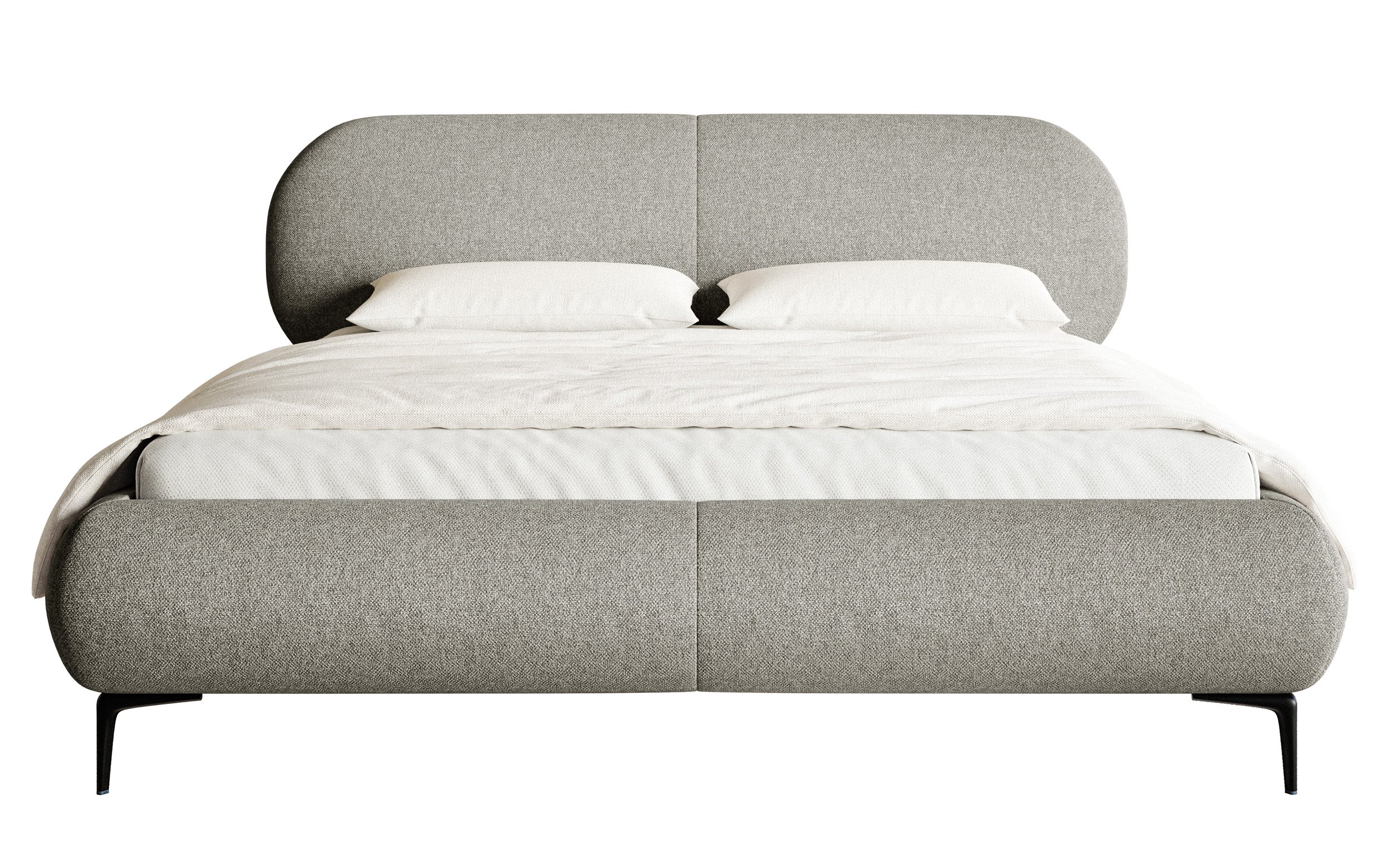 Gepolstertes Bett 140x200 cm Ovalle, grau, wasserabweisendes Geflecht, schwarze Beine