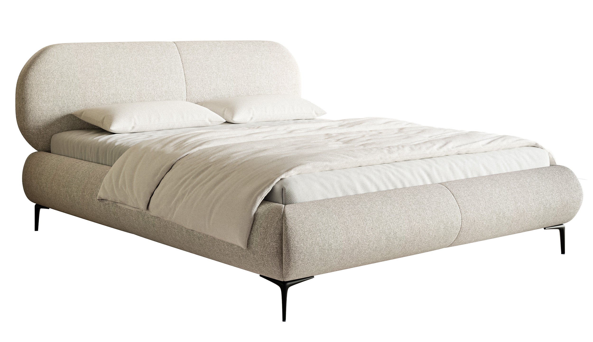 Polsterbett 140x200 cm Ovalle, hellbeige, wasserabweisendes Geflecht, schwarze Beine