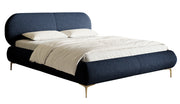 Gepolstertes Bett 160x200 cm Ovalle, marineblau, wasserabweisendes Geflecht, goldene Beine