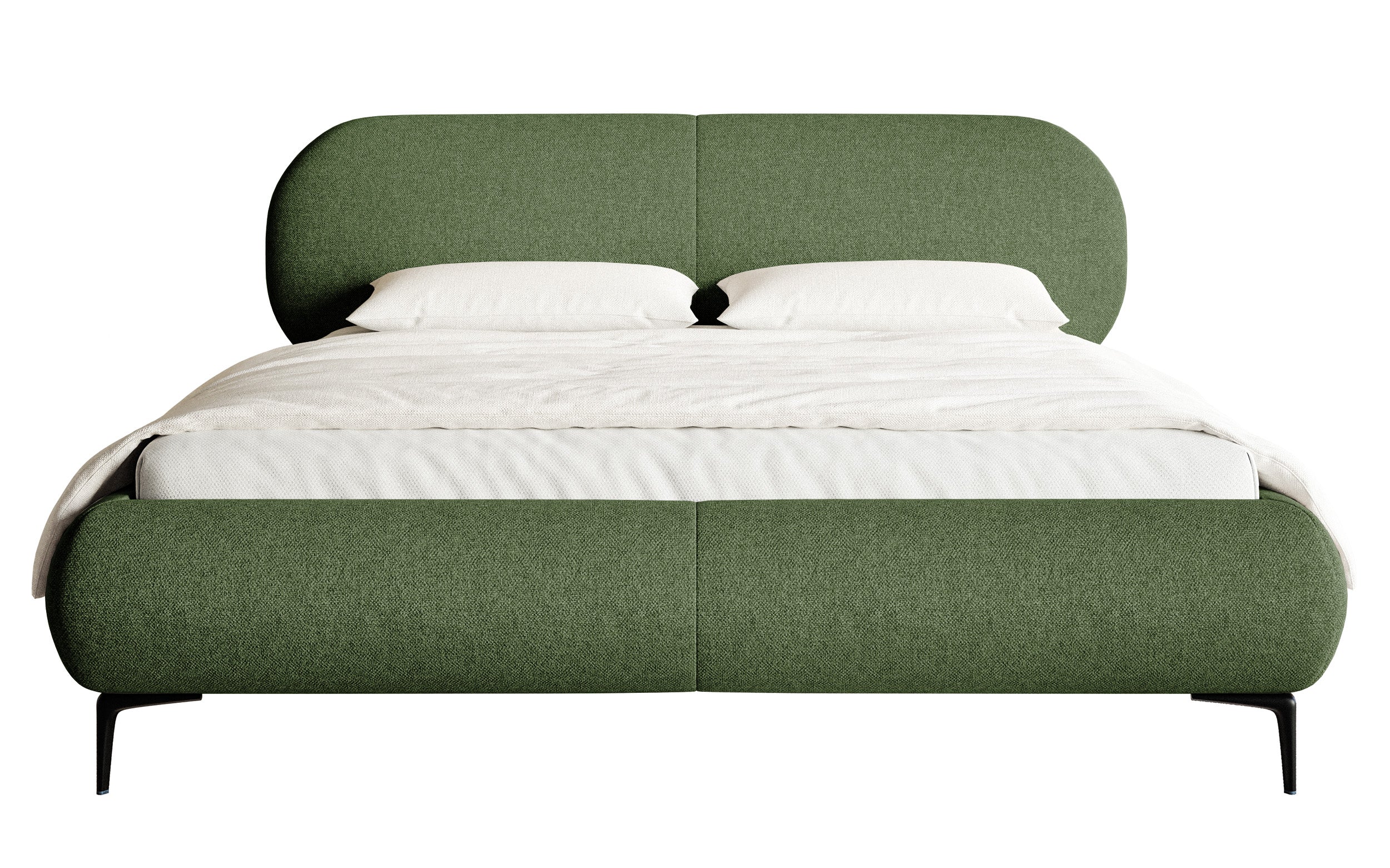Gepolstertes Bett 160x200 cm Ovalle olivgrün mit hydrophober Flechtung, schwarze Beine