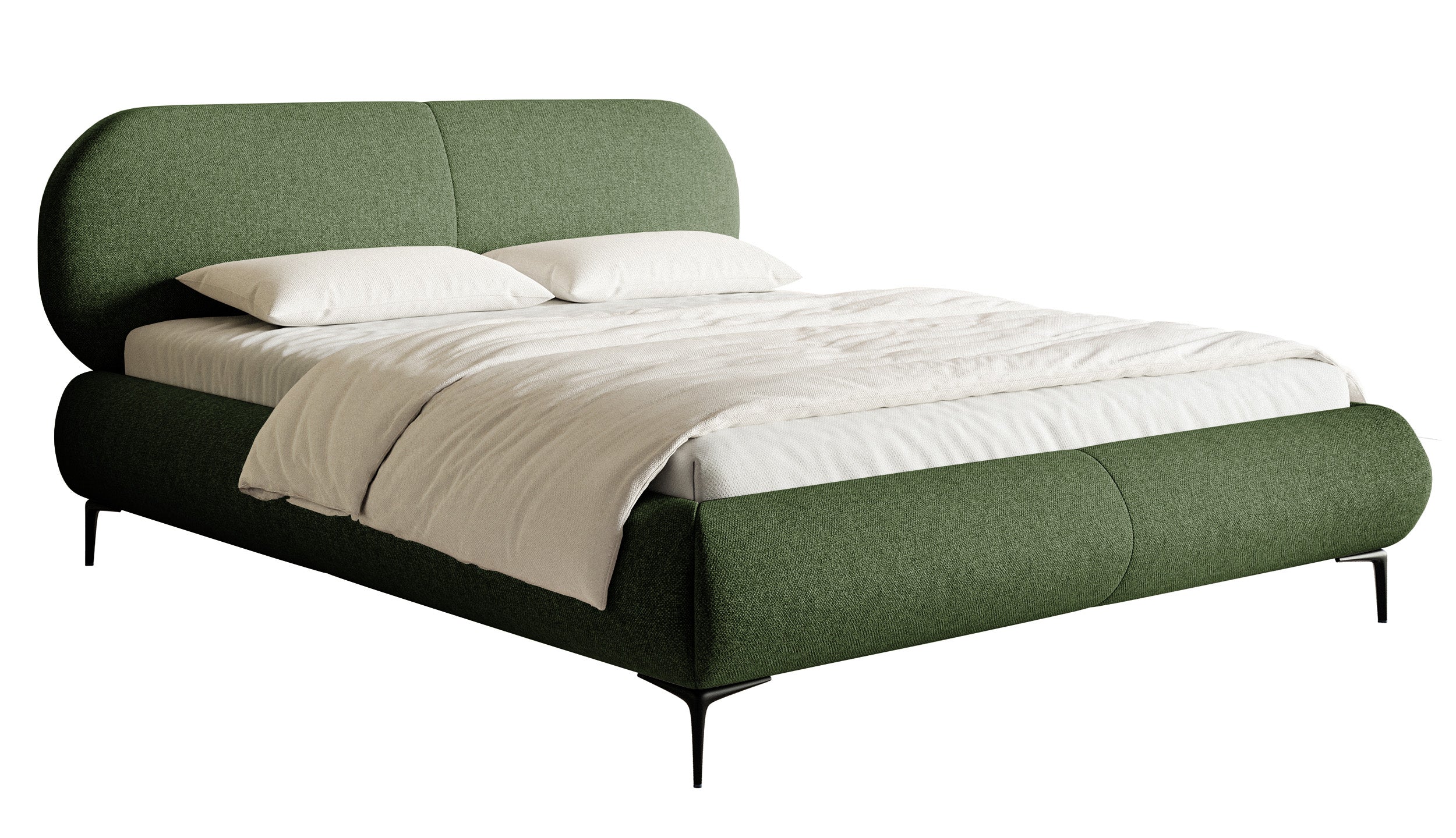Gepolstertes Bett 160x200 cm Ovalle olivgrün mit hydrophober Flechtung, schwarze Beine