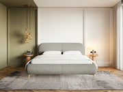 Gepolstertes Bett 180x200 cm Ovalle, grau, wasserabweisendes Geflecht, goldene Beine