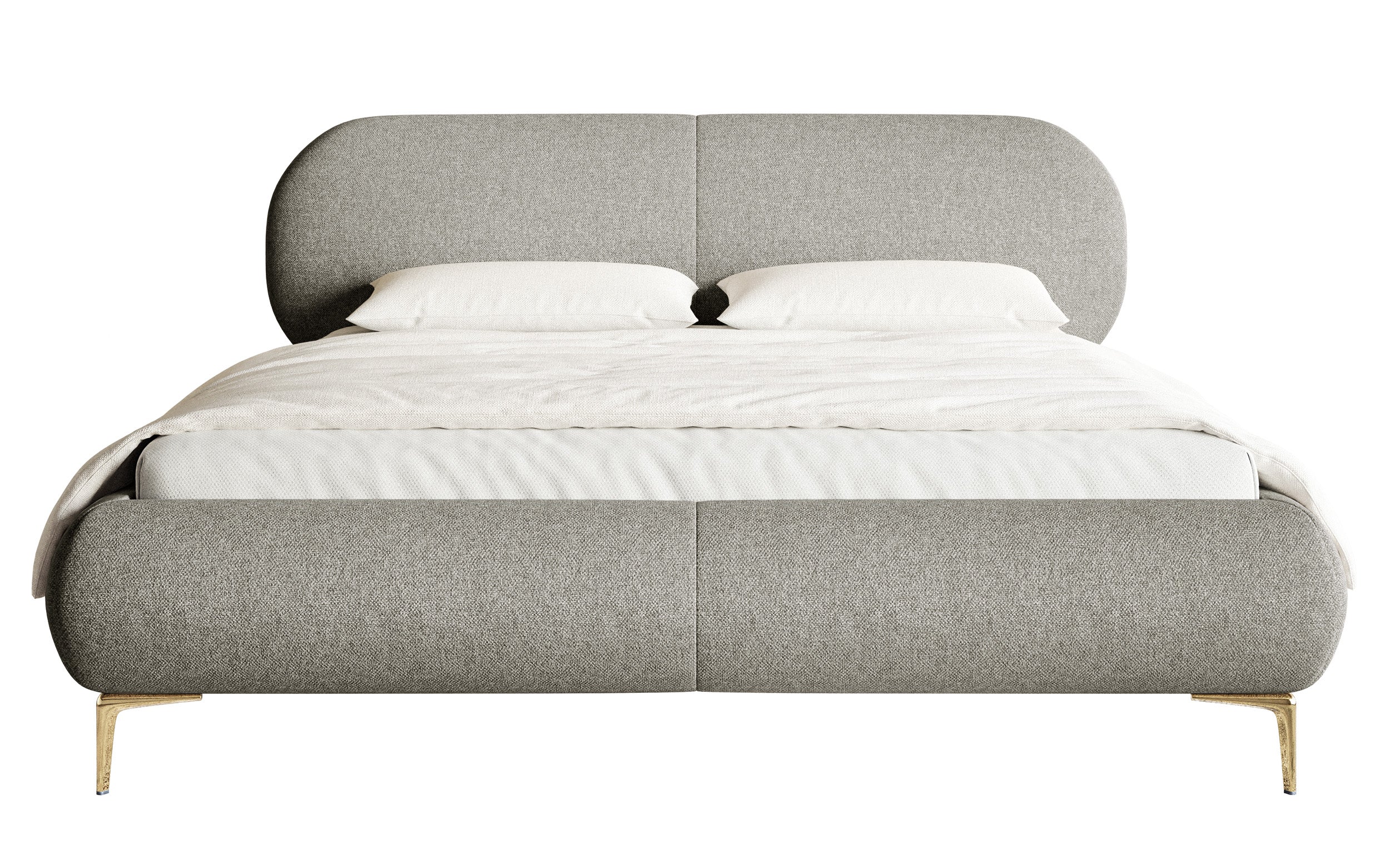 Gepolstertes Bett 180x200 cm Ovalle, grau, wasserabweisendes Geflecht, goldene Beine