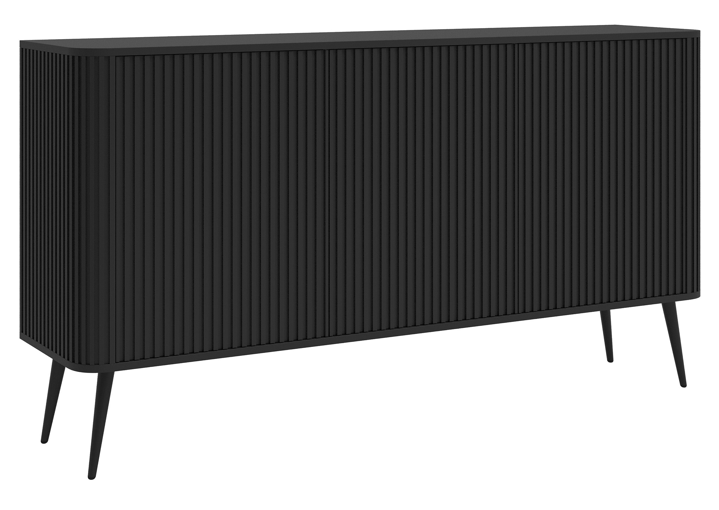 Kommode Ovarlo mit drei Türen, 163 cm, schwarz mit schwarzen Beinen