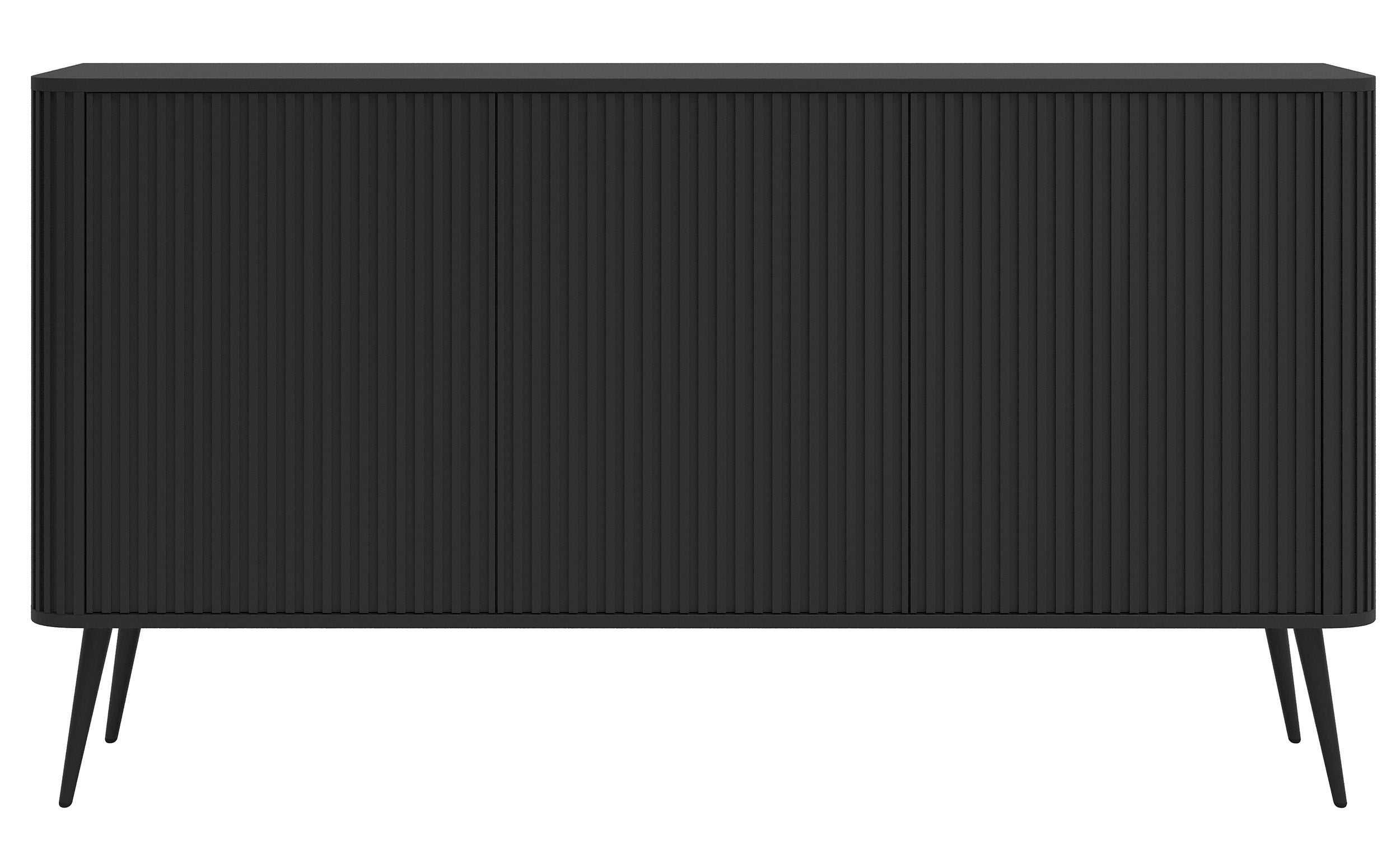 Kommode Ovarlo mit drei Türen, 163 cm, schwarz mit schwarzen Beinen
