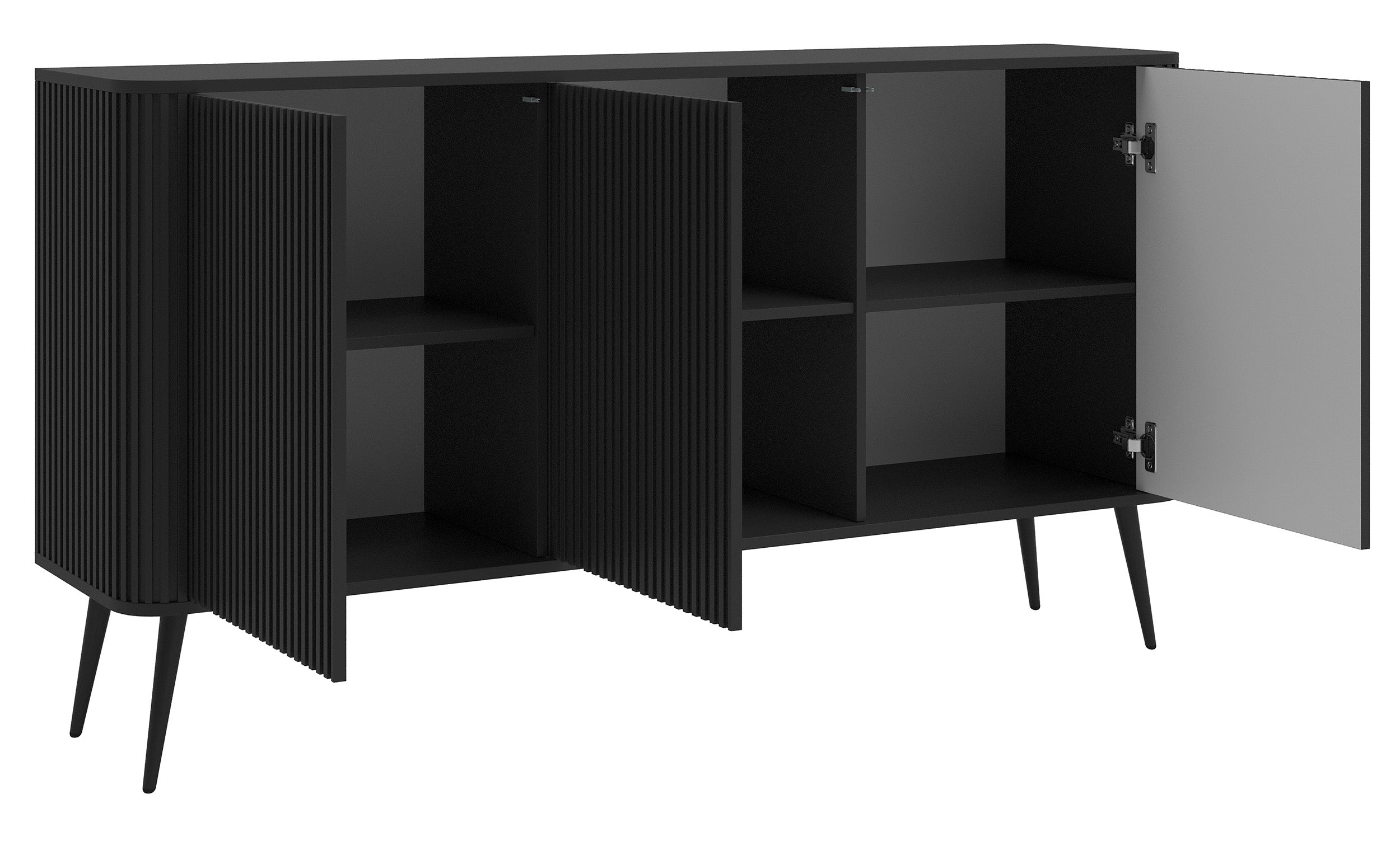 Kommode Ovarlo mit drei Türen, 163 cm, schwarz mit schwarzen Beinen