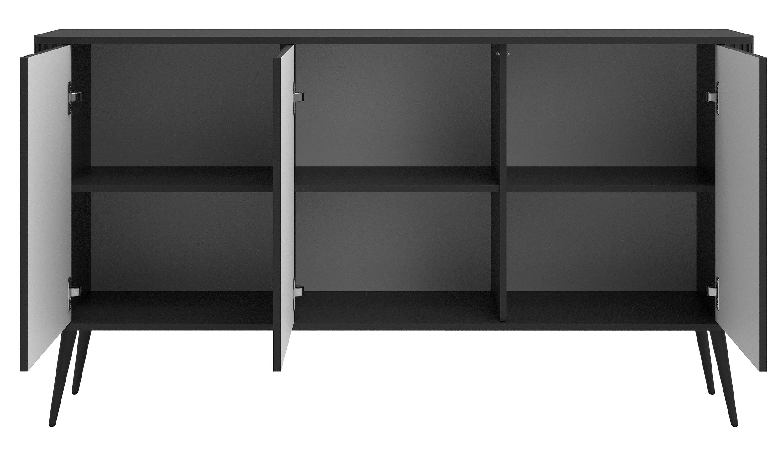 Kommode Ovarlo mit drei Türen, 163 cm, schwarz mit schwarzen Beinen