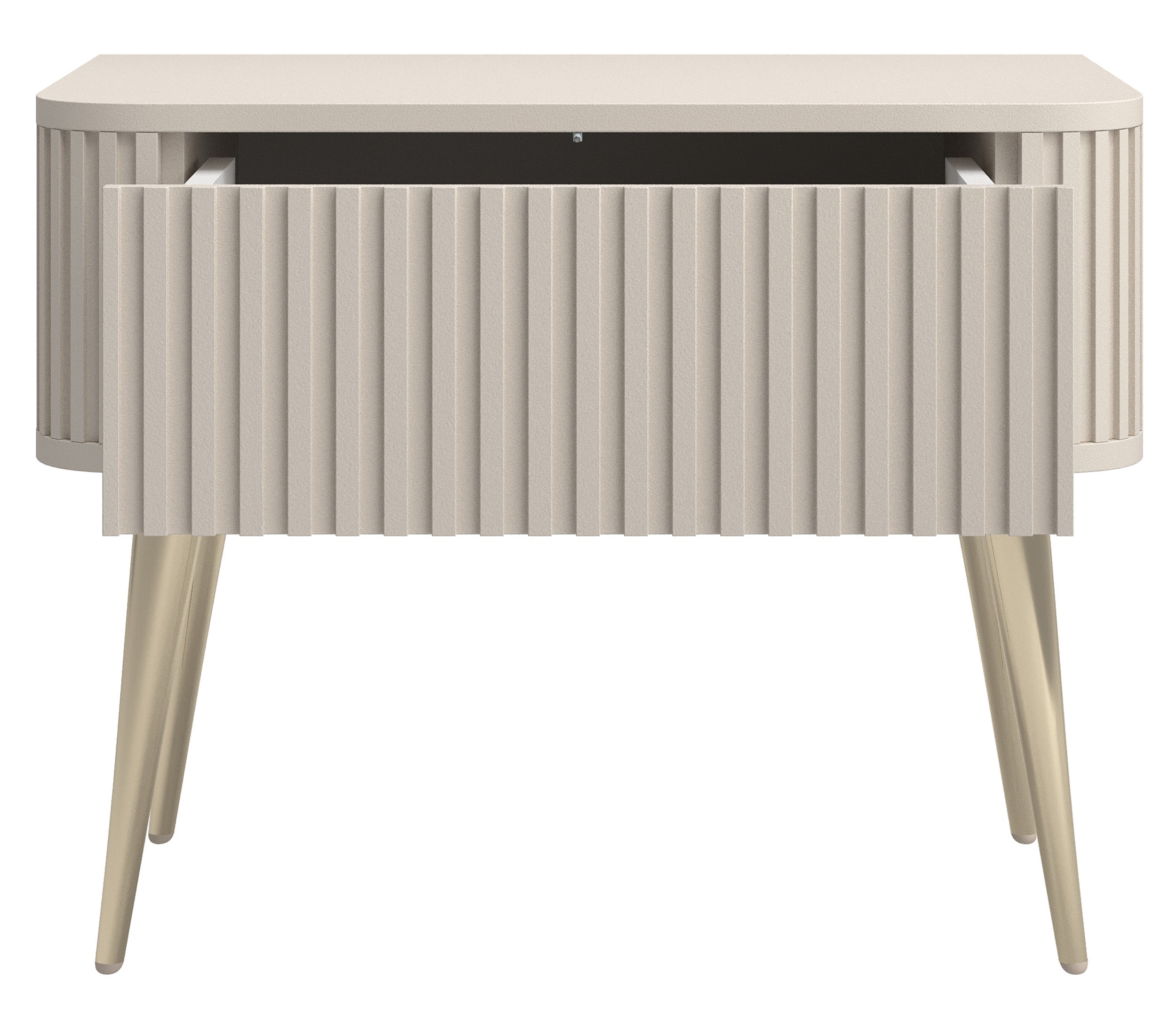 Nachttisch Ovarlo mit Rillen und Schublade, 63 cm, sandbeige mit goldenen Beinen