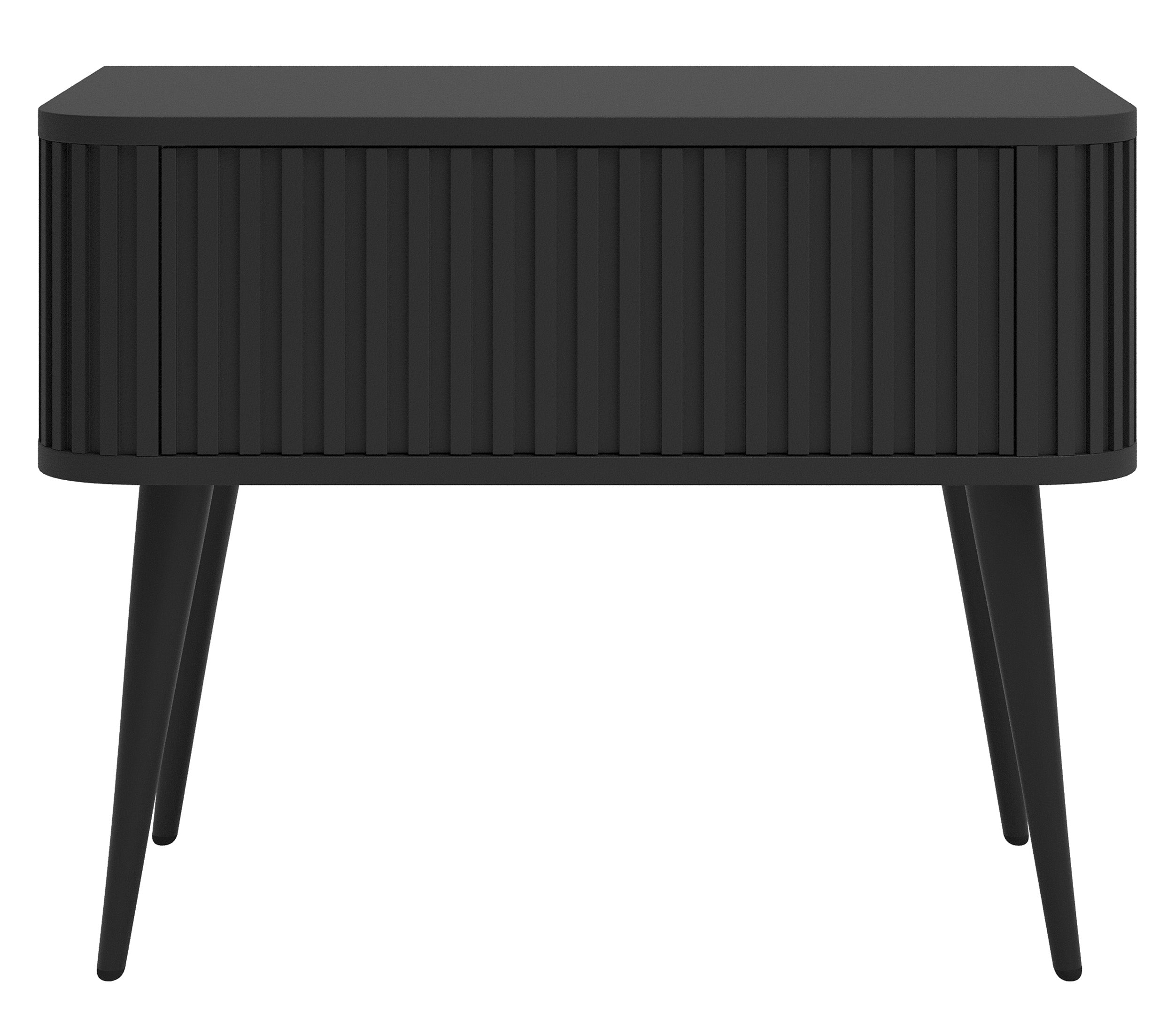 Nachttisch Ovarlo mit Rillen und Schublade 63 cm schwarz mit schwarzen Beinen