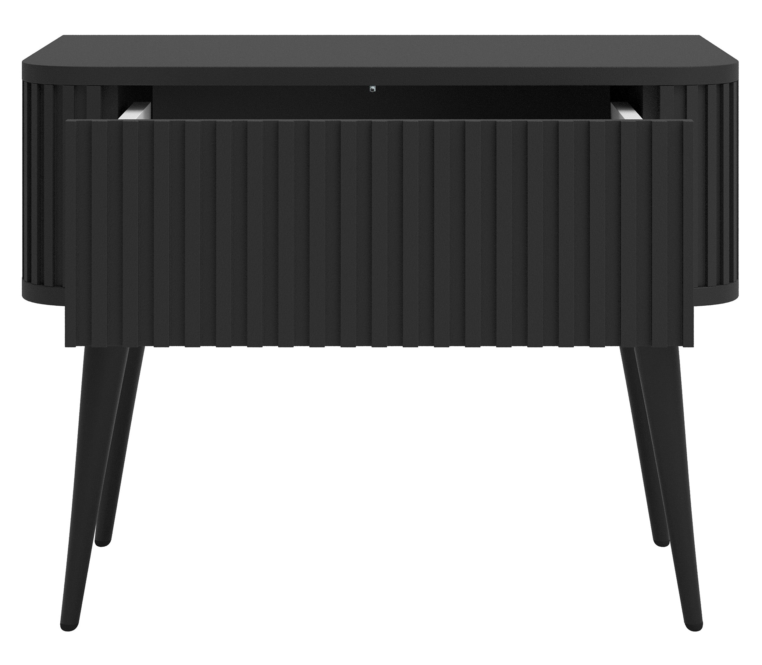 Nachttisch Ovarlo mit Rillen und Schublade 63 cm schwarz mit schwarzen Beinen