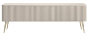 TV-Schrank Ovarlo mit Rillen, dreitürig, 163 cm, sandbeige mit goldenen Beinen