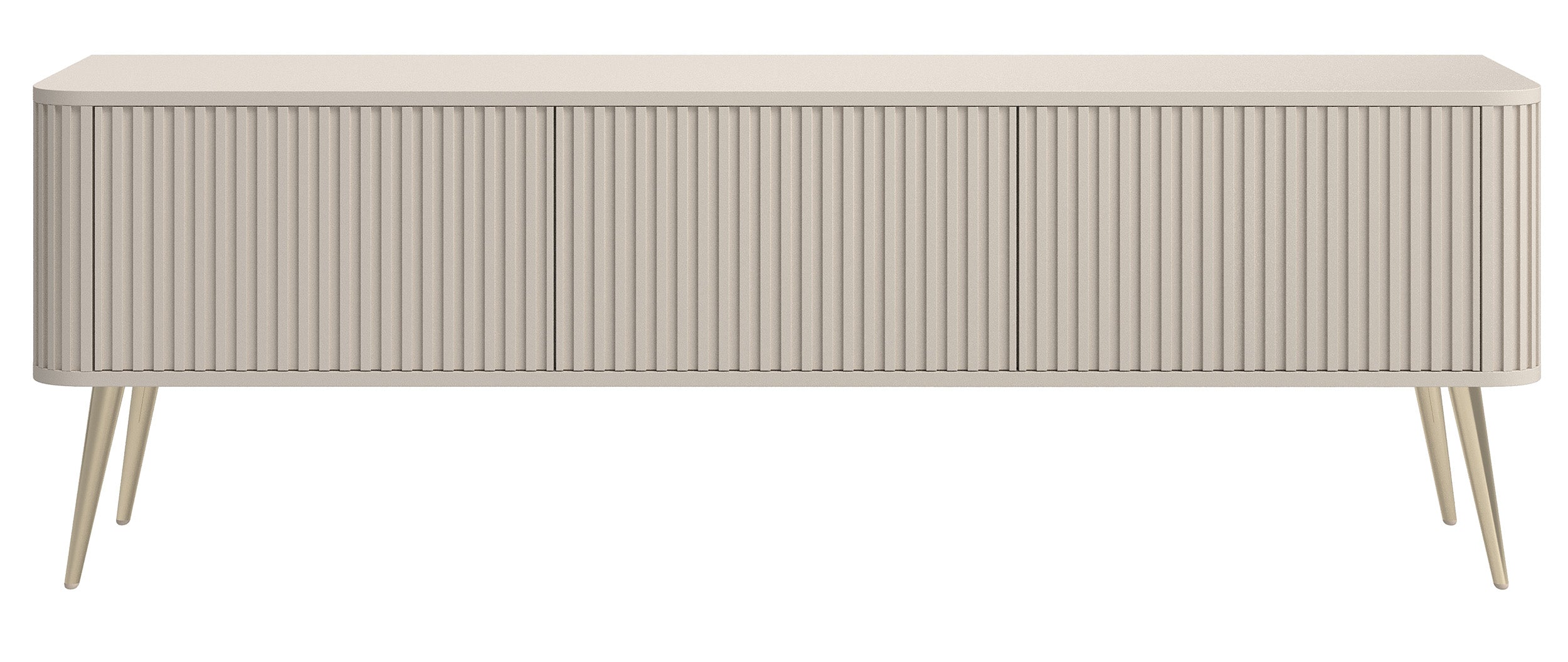 TV-Schrank Ovarlo mit Rillen, dreitürig, 163 cm, sandbeige mit goldenen Beinen