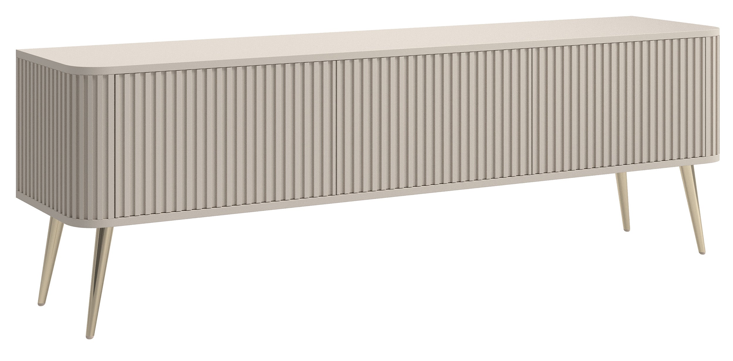 TV-Schrank Ovarlo mit Rillen, dreitürig, 163 cm, sandbeige mit goldenen Beinen