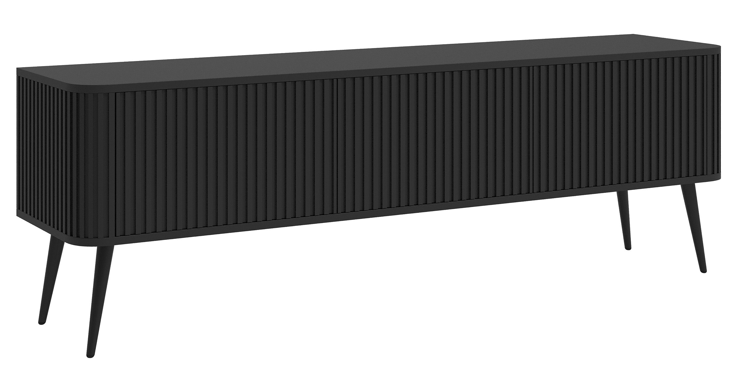 TV-Schrank Ovarlo mit Rillen, dreitürig, 163 cm, schwarz mit schwarzen Beinen