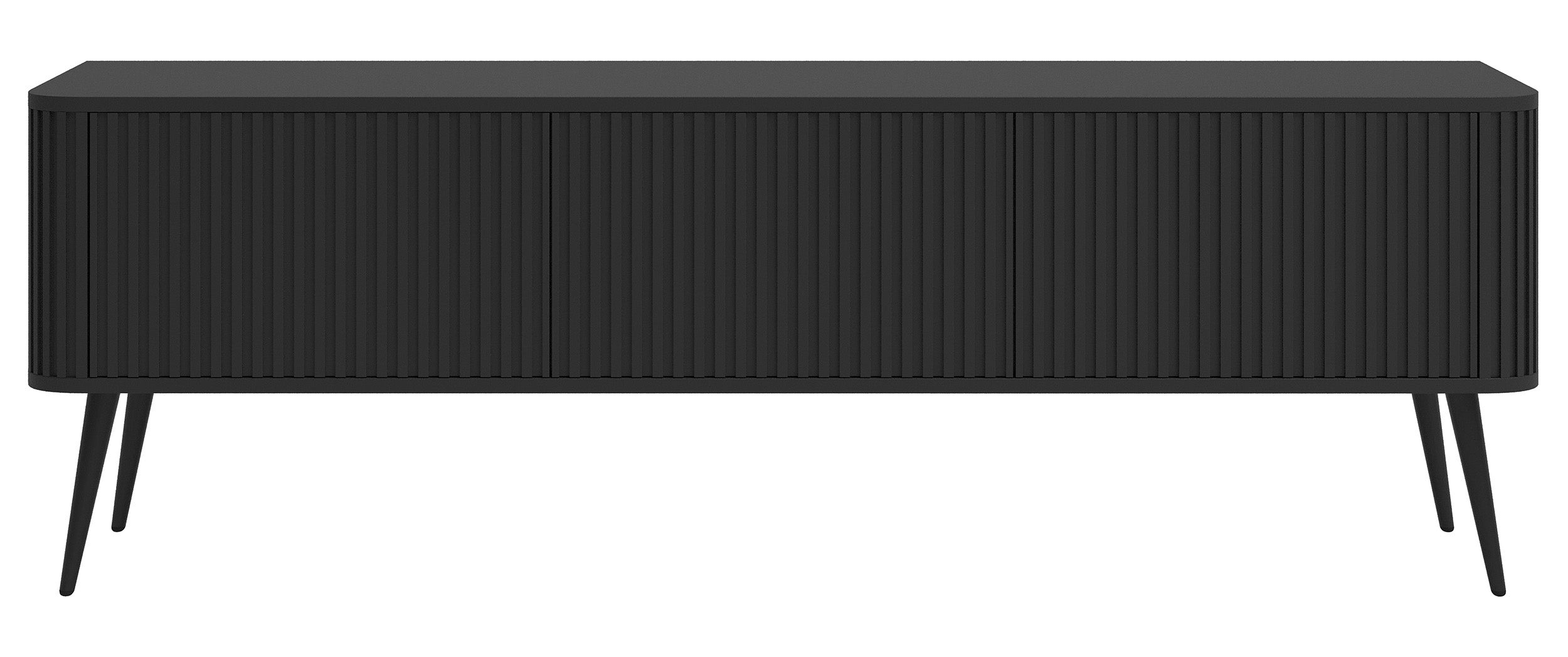 TV-Schrank Ovarlo mit Rillen, dreitürig, 163 cm, schwarz mit schwarzen Beinen