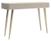 Toilettentisch Ovarlo mit Rillen und zwei Schubladen, 113 cm, sandbeige mit goldenen Beinen
