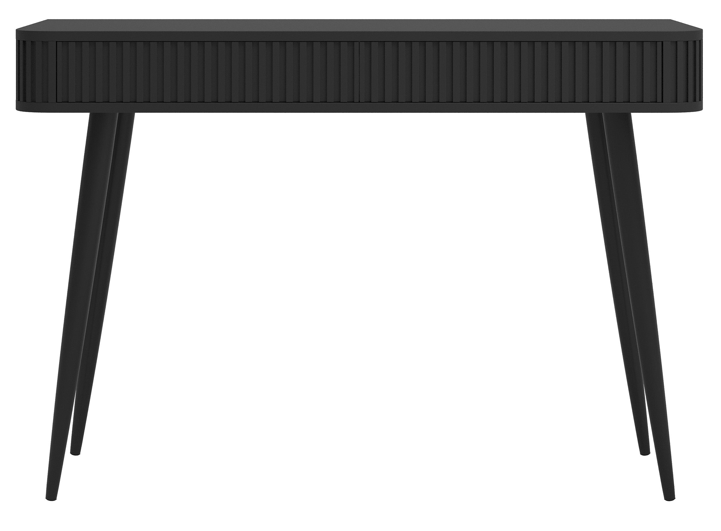 Ovarlo Schminktisch mit Rillen und zwei Schubladen, 113 cm, schwarz mit schwarzen Beinen